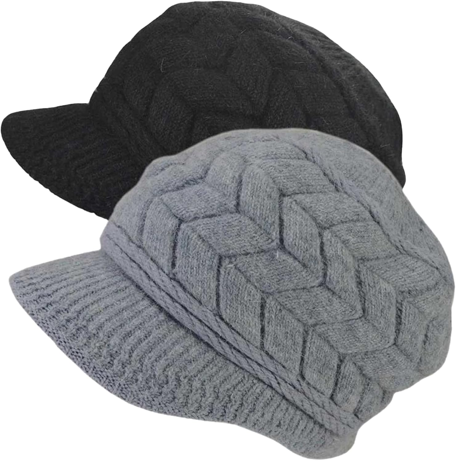 Womens Winter Hat with Brim, Beanie with Warm Fleece Lined & Visor for Women Wool Knit Newsboy Cap S-Y-H4