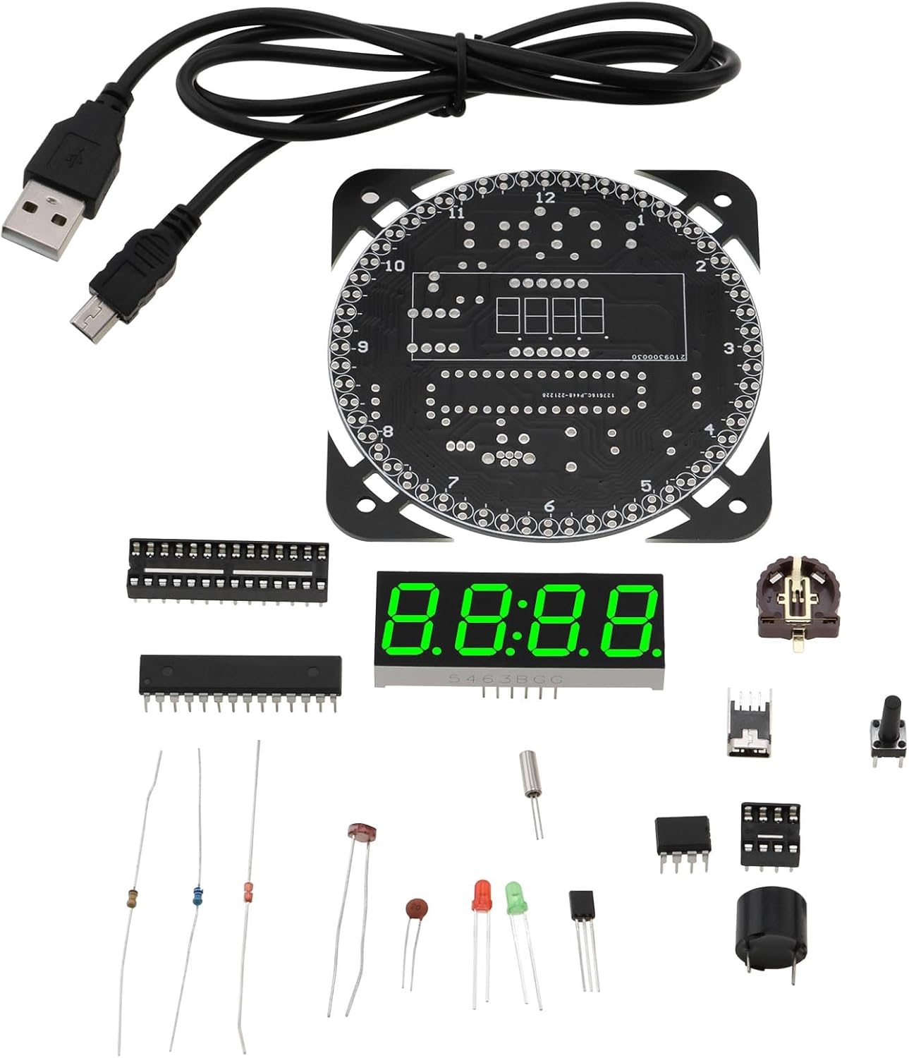 YINETTECH 1 Set DIY Rotating Digital LED Display Module Alarm Electronic Digital Clock Kit 51 SCM Learning Board Soldering Practice DIY Timer Kit for Home School Office, Green