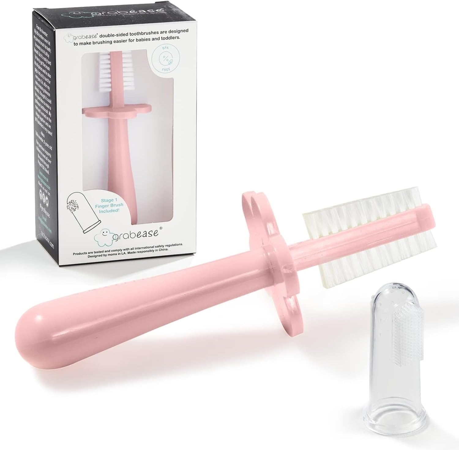 Grabease Baby Finger Toothbrush Baby Bath Double Sided Toothbrush Baby Toothbrush Toddler Toothbrush, Bpa-Free & Phthalate-Free for Baby & Toddler, 1 Pack, Blush image number 5