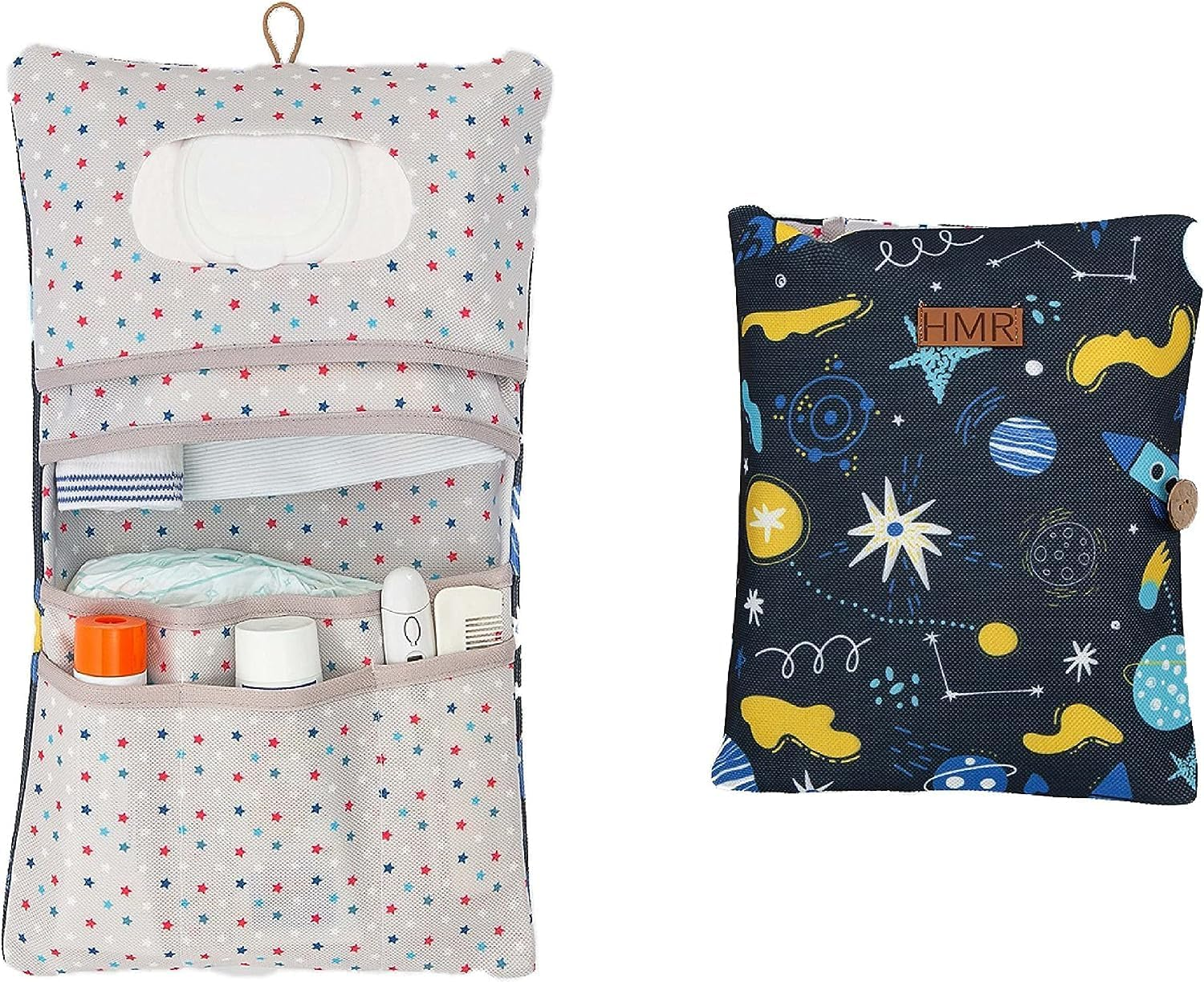 HAMUR HOME Nappy Bag Organiser and Cosmetic Bag 2-In-1 - Small Changing Bag for on the Go Mums Nappies Cream Wipes Baby Organiser, Leaves, Leaves