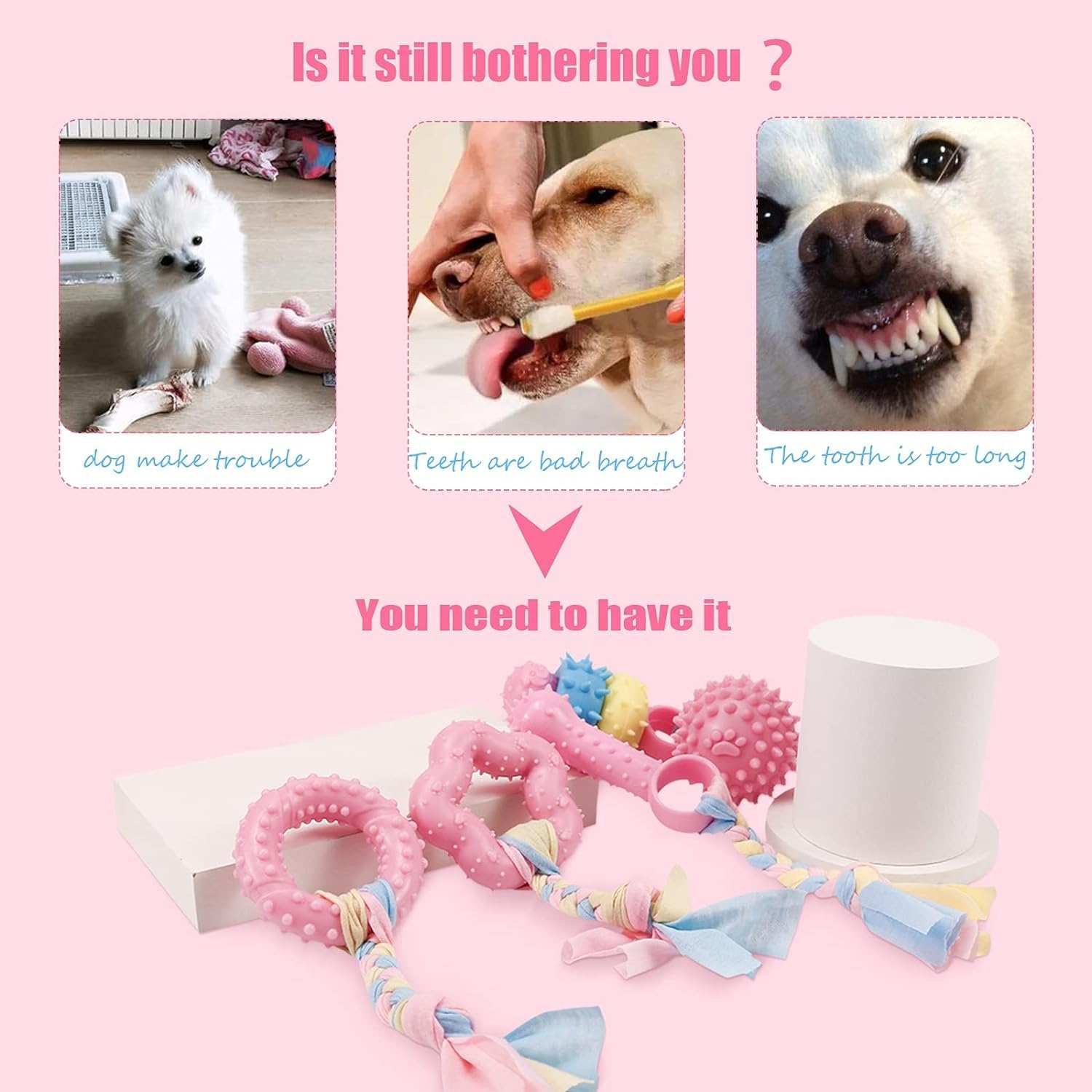 6 Pcs Puppy Chew Toys Set, Cute Safe Rope Toys Teeth Clean Toys Set with Cotton and Rubber for Small Dogs,Washable Cotton Rope Dog Toy image number 4