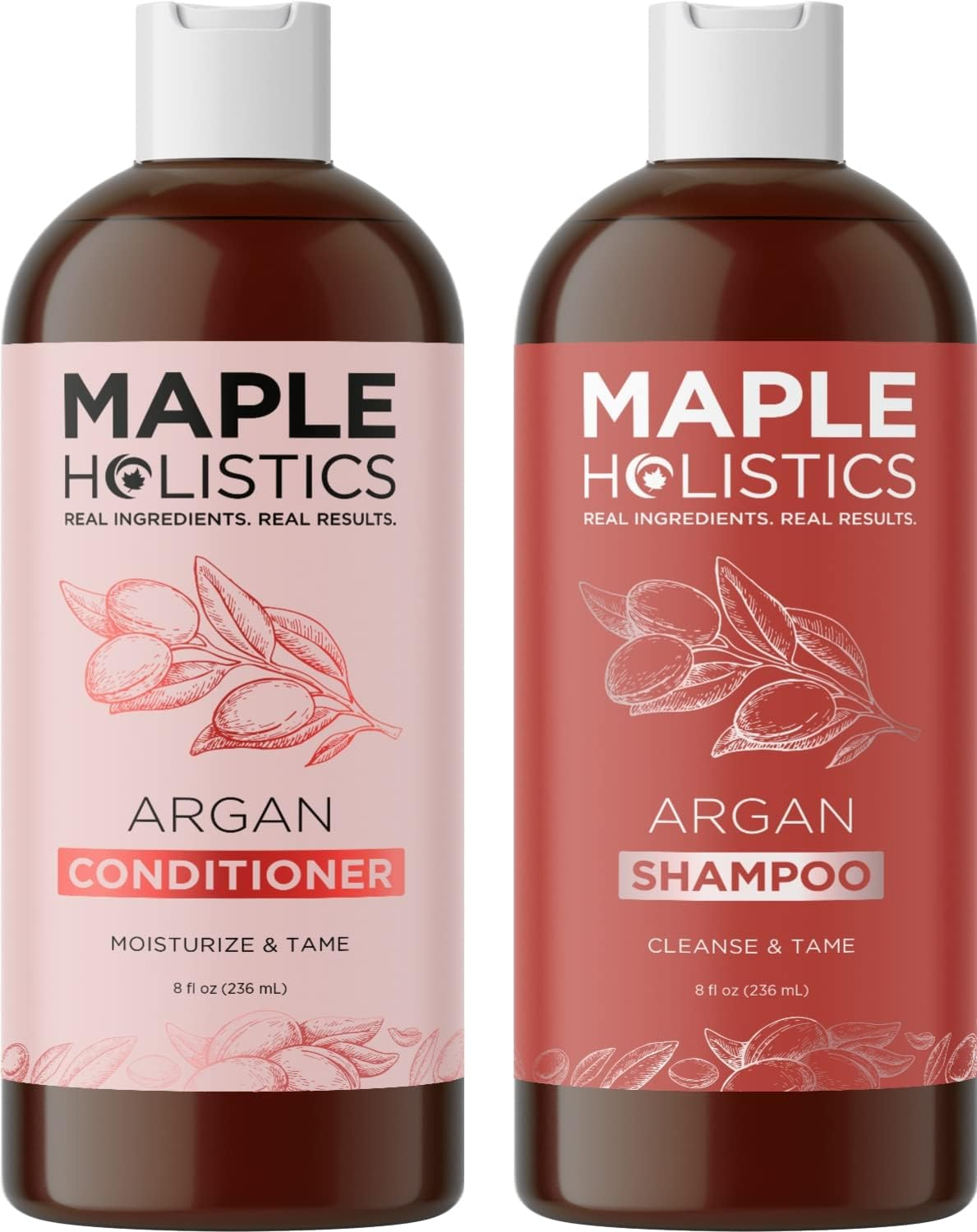 Maple Holistics Argan Oil Shampoo and Set - Argan, Jojoba, Almond Oil, Peach Kernel, Keratin - Sulfate Free - Safe for Color Treated, Damaged and Dry Hair - for Women, Men, Teens and All Hair Types