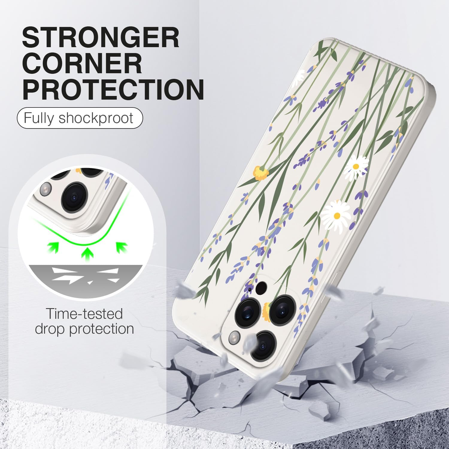 XINYEXIN Silicone Case for Samsung Galaxy A56 5G with Cute Pattern Ultra Thin Straight Edge Soft Silicone Mobile Phone Case Shockproof Protective Case - Lavender, White - Flowers, Black image number 3