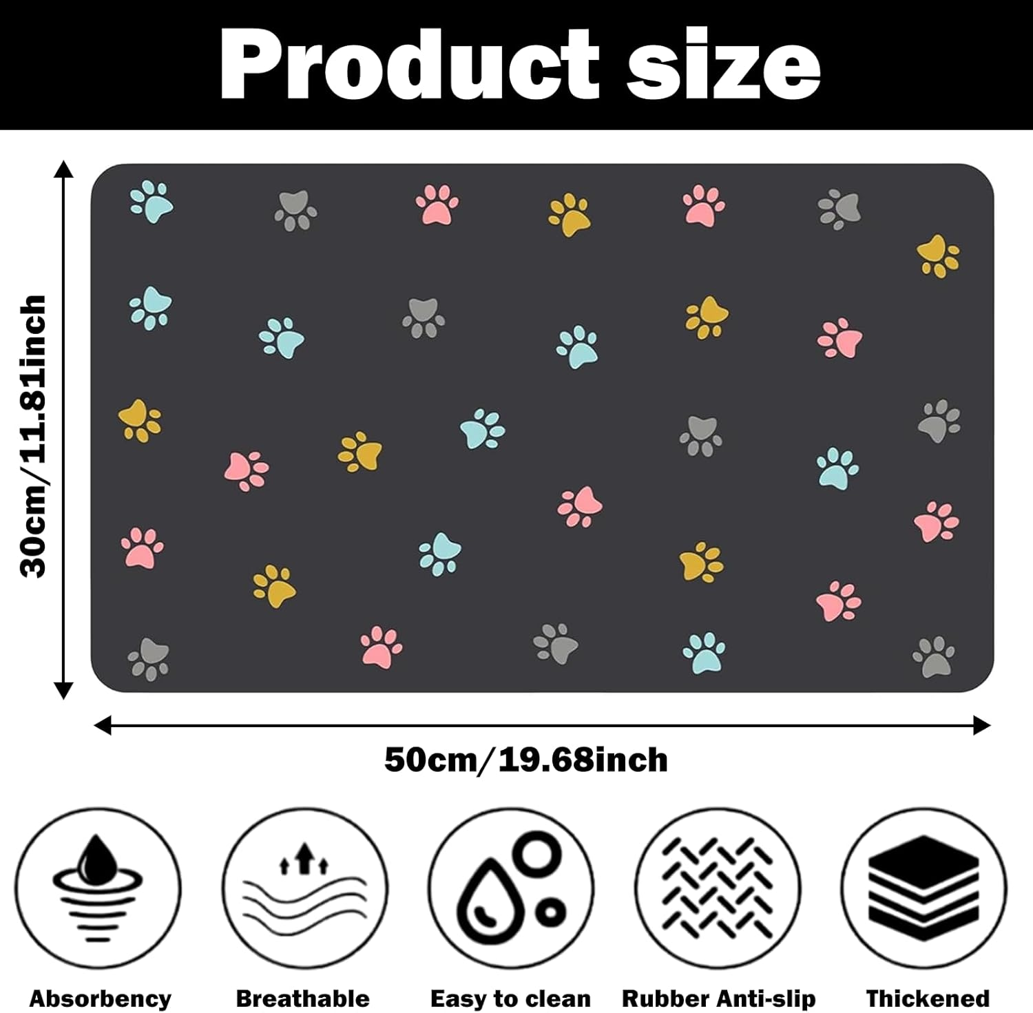 Bowl Mat Dog Waterproof Pet Feeding Mats Silicone Pet Mat Absorbent Quick Drying Cat Mat for Pets for Rabbits Hamsters and Other Animals (50 X 30 Cm) image number 3