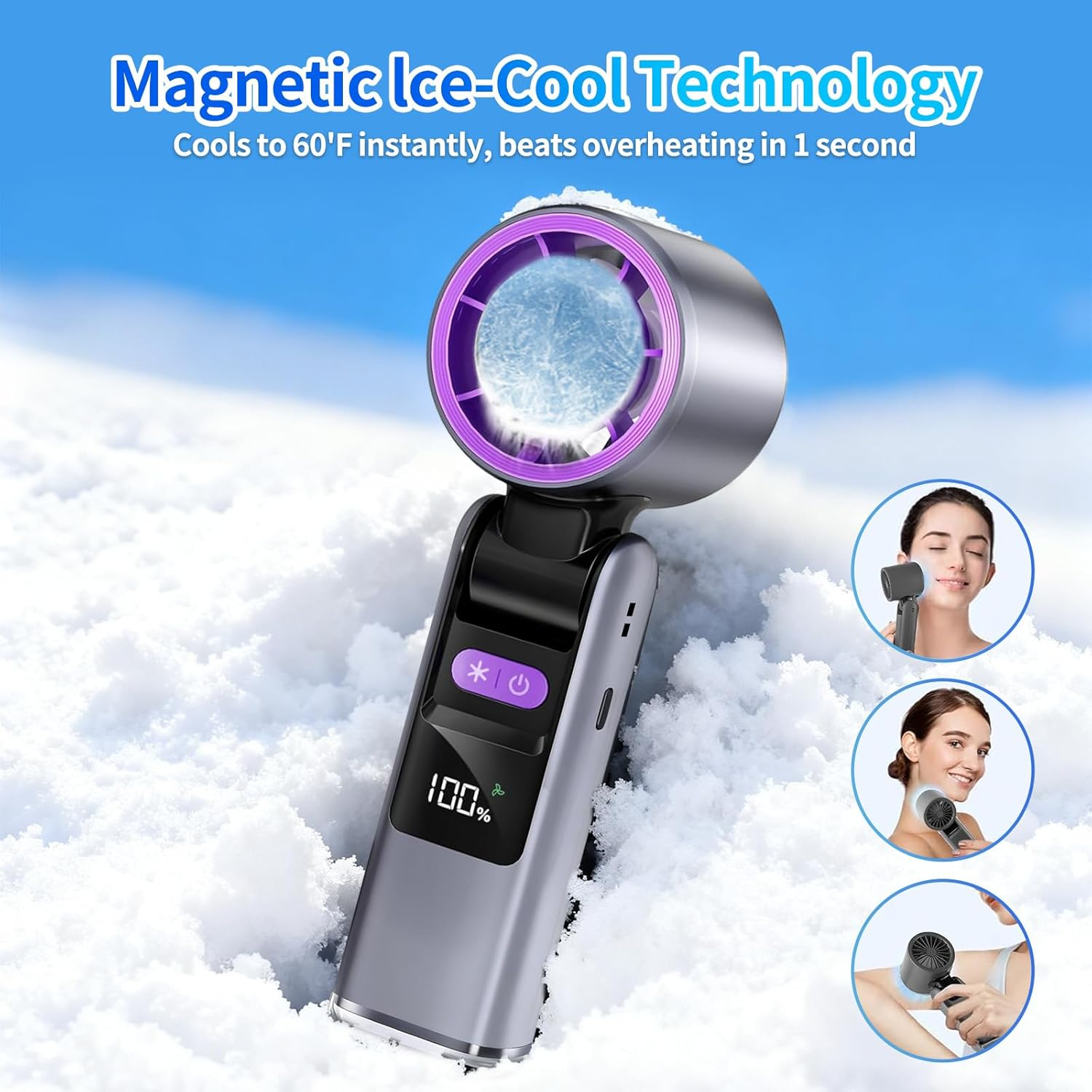 LETOUR Portable Handheld Fan with Cooling Plate, 4000Mah Rechargeable, 5 Speed Settings, 3-Second Fast Cooling Ice Technology for Summer Travel, Outdoor, Office image number 4
