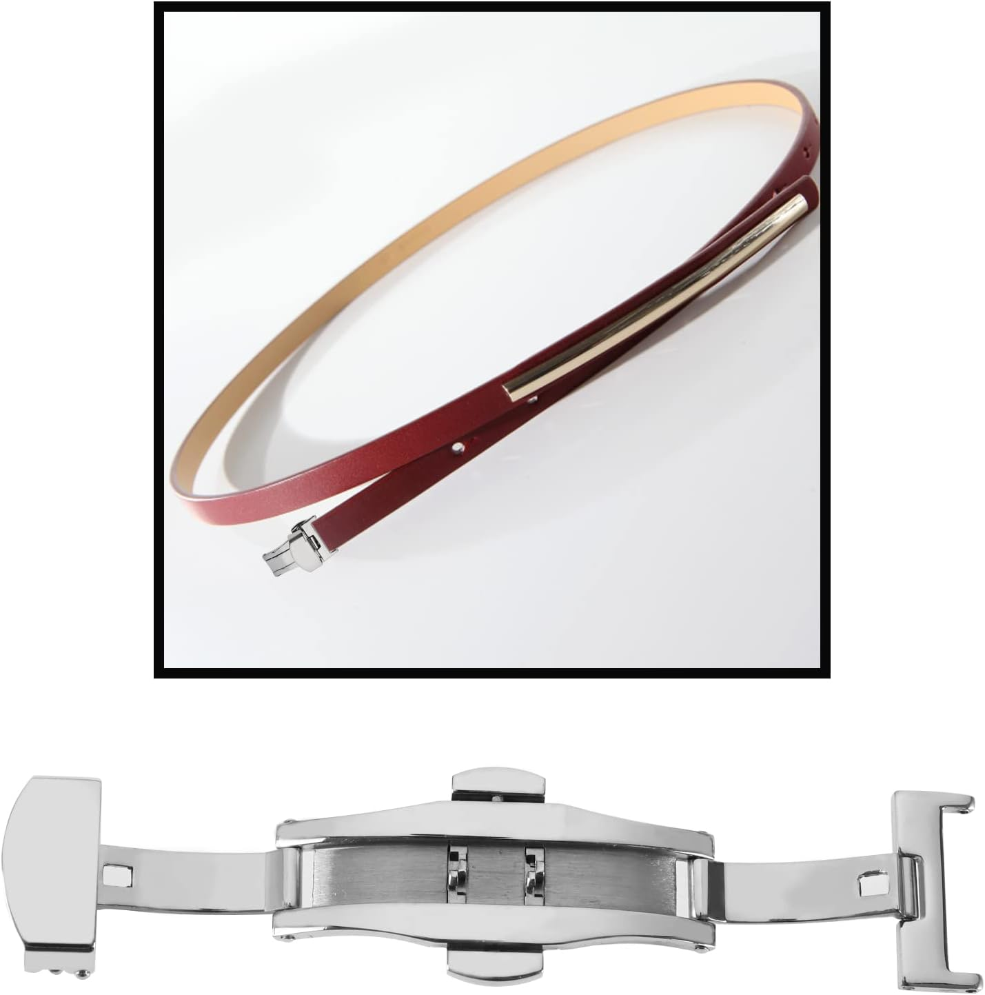 Emagtech Watch Buckle Stainless Steel Deployment Butterfly Clasp Watch Strap Push Button Buckle Double Push Spring Watch Clasp for Leather Straps with a Thickness of 3.5Mm or Less image number 5