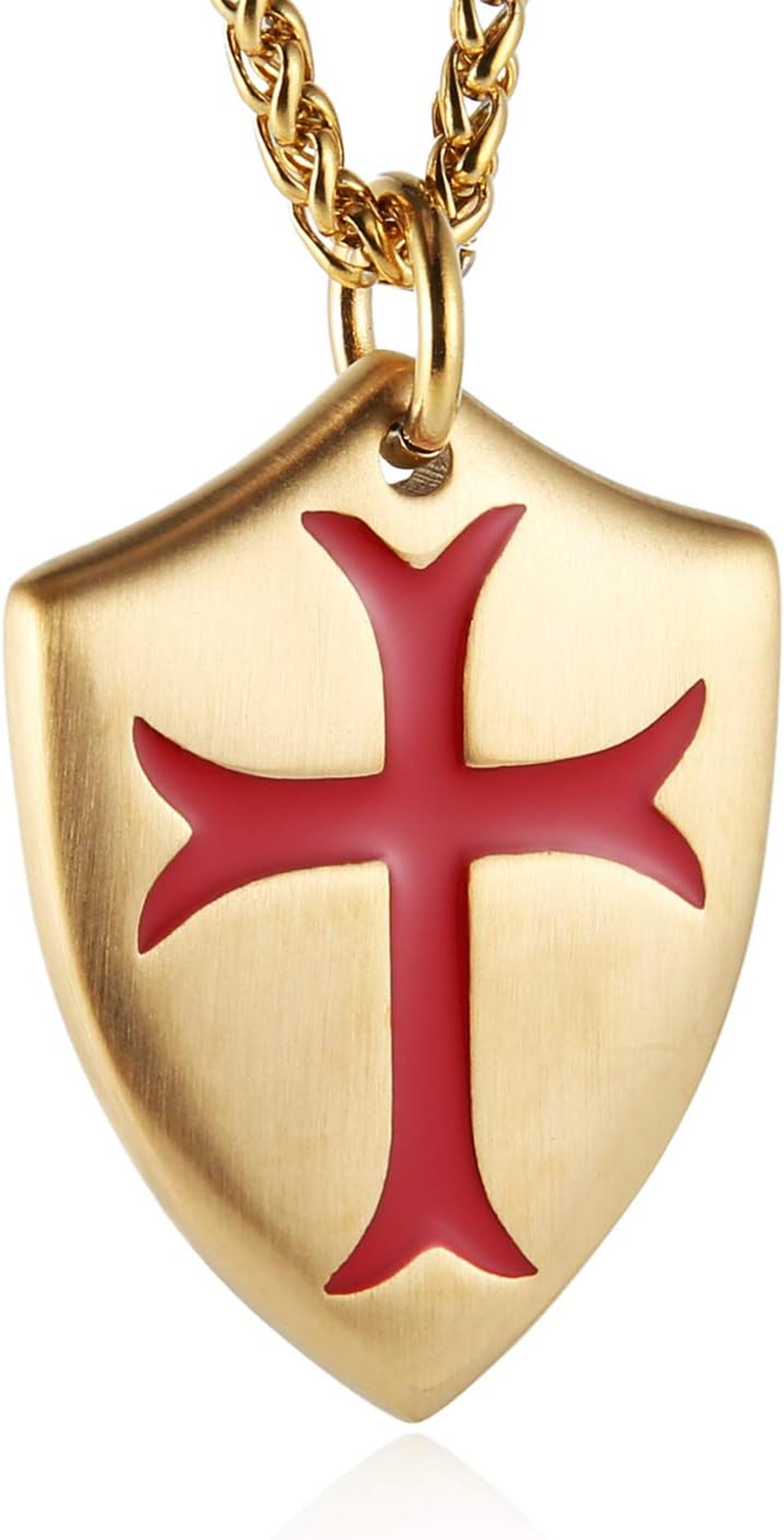 HZMAN Stainless Steel Knights Templar Cross Necklace Joshua 1:9 Shield Pendant with 22+2Inches Chain