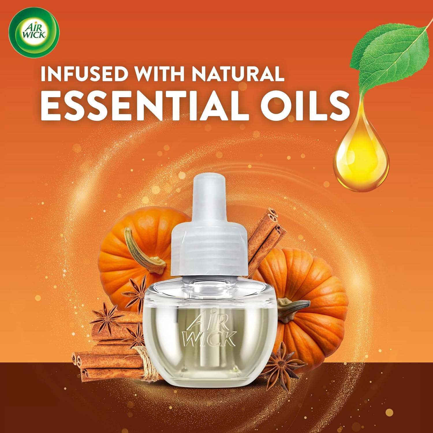 Air Wick Plug in Scented Oil 5 Refills, Pumpkin Spice, Fall Scent, Fall Spray, (5X0.67Oz), Essential Oils, Air Freshener, Packaging May Vary