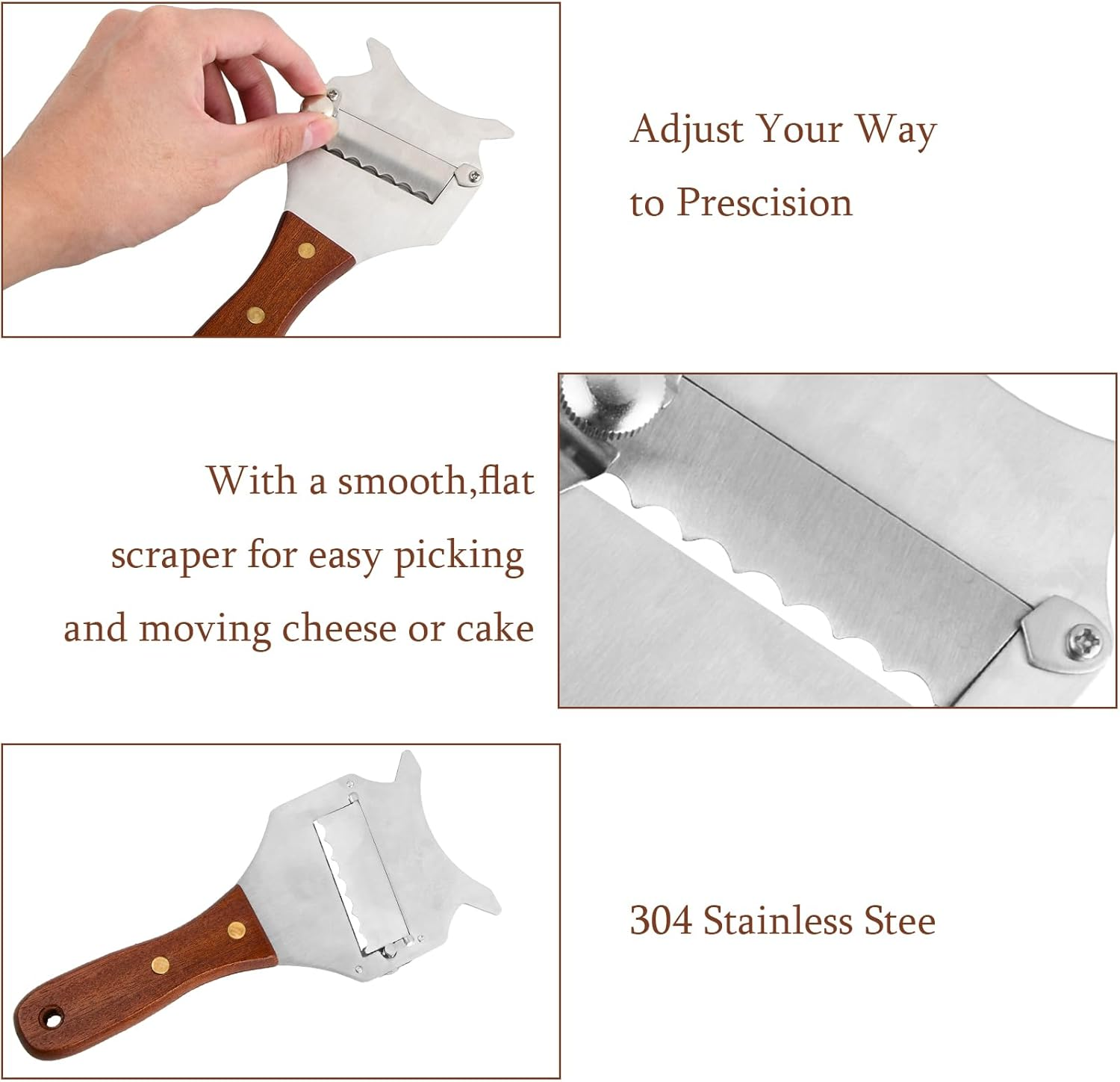 Slicer for Truffle, Stainless Steel Truffle Cheese Slicer, Truffle Slicer Cheese Chocolate Truffle Shaver Cutter, Truffle Cheese Slicer Grater, with Adjustable Blade, with Wooden Handle, for Mushrooms image number 2