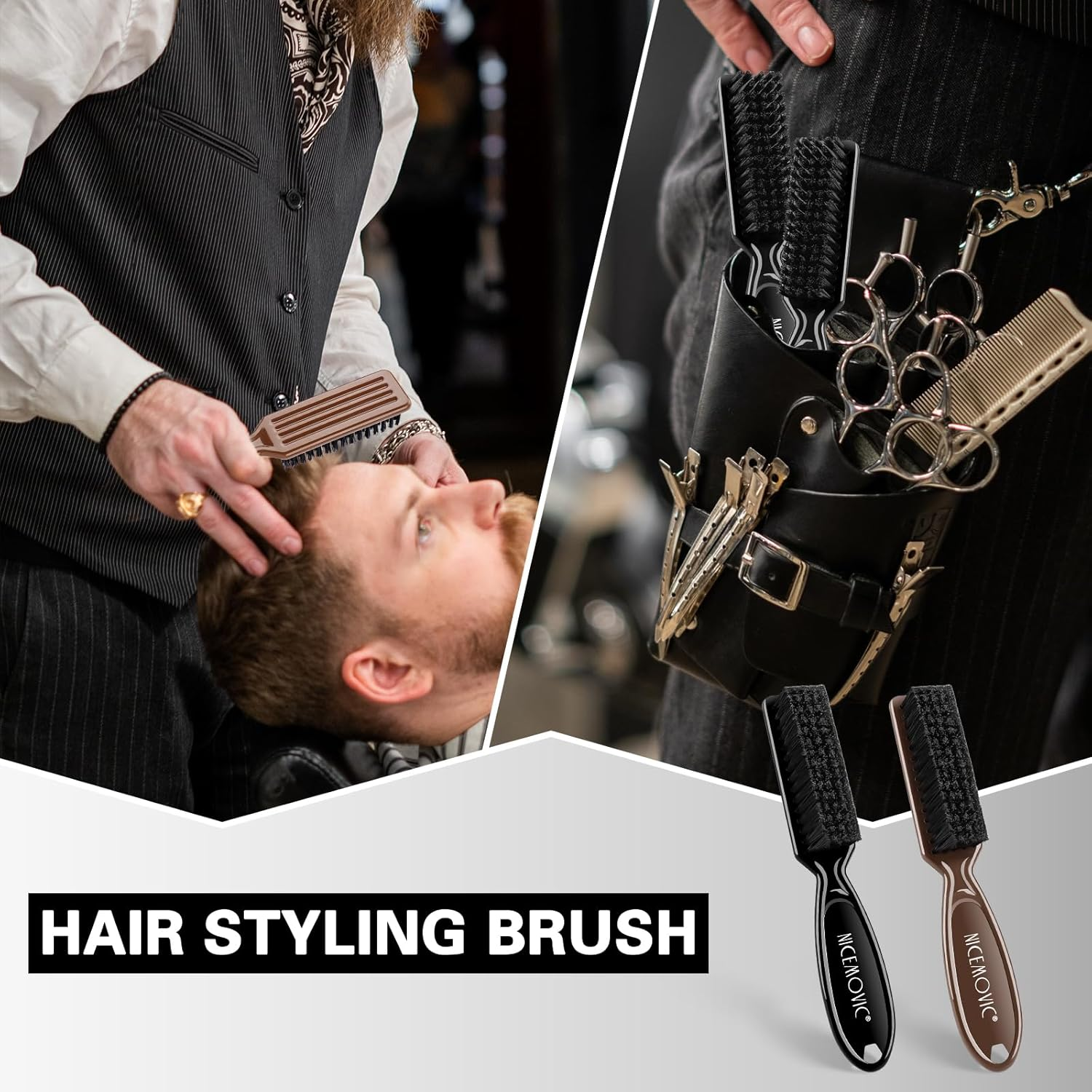 NICEMOVIC 10 Pcs Barber Clipper Cleaning Brush, Barber Accessories Cleaning Supplies, Blade Trimmer Cleaning Mini Brush Bulk Set Duster Manicure Nylon Brush Hair Styling Brush Tool (Black&Brown) image number 4