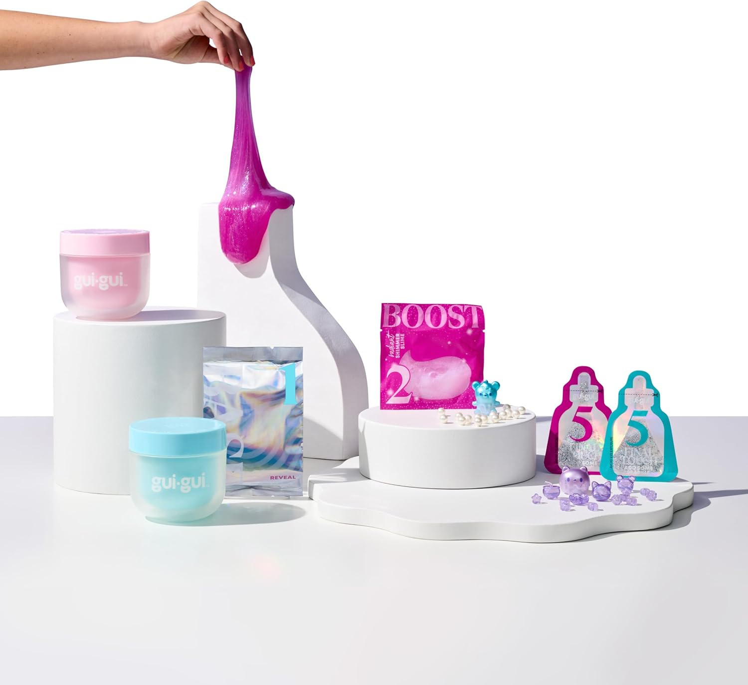 Gui Gui Shimmer Deluxe Duo Pack, with 2 Iridescent Slimes, Pearl Bead Booster and 2 Glow-Up and Finishing-Touch Sachets, Level up Your Slimes with a Major Glow-Up