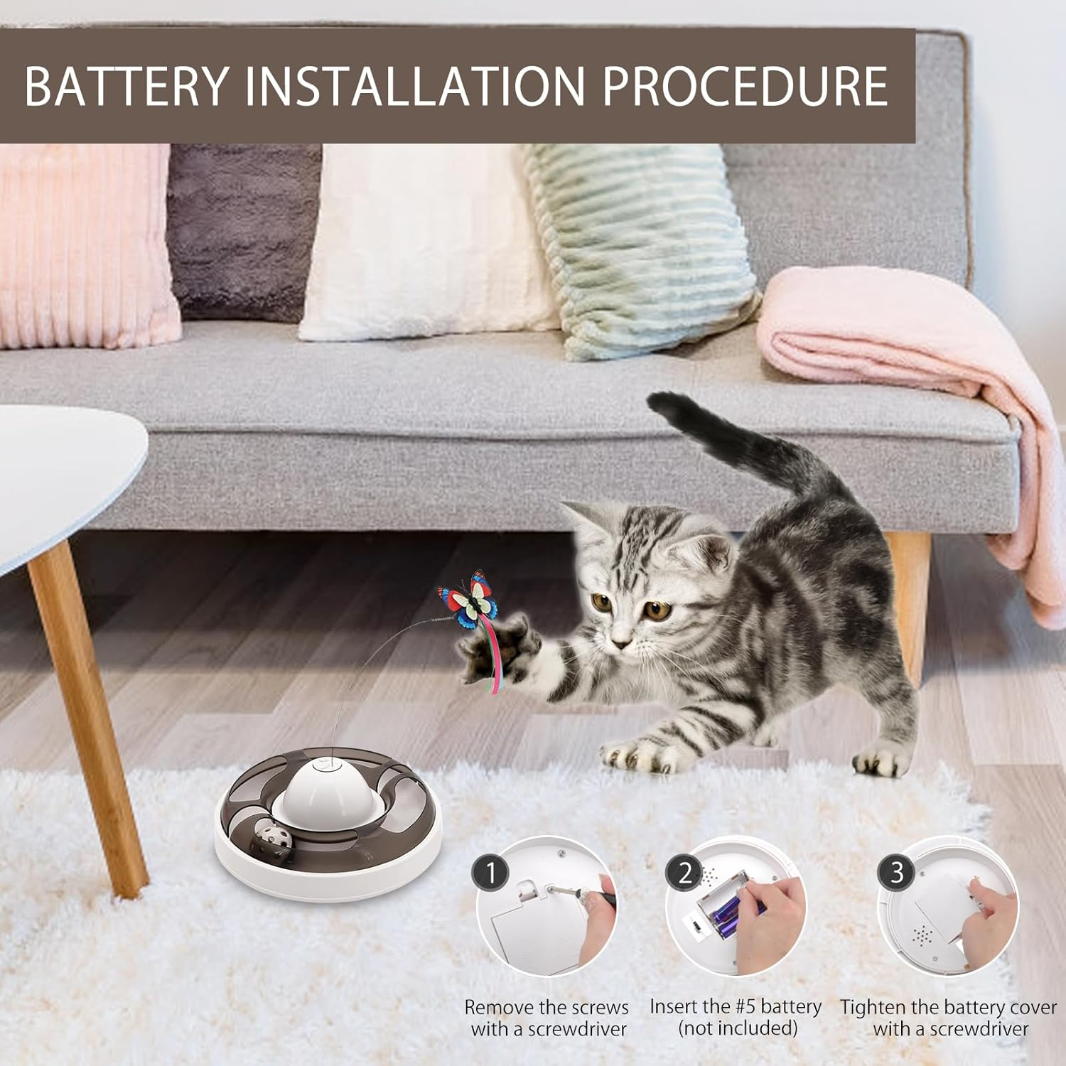 TNSLAND Interactive Cat Toy, Self-Employment Intelligence Electric with 2 Butterflies and 2 Balls, 3-Speed Tumbler Toy for Adults, Cat, Kittens, without Battery image number 1