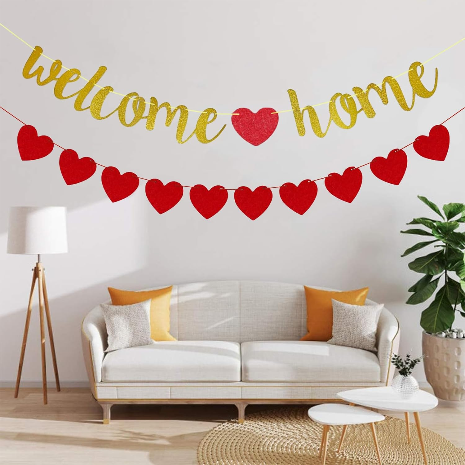 Yeanifeana Welcome Home Banner with Pre-Strung Sparkling Heart Garland, Ready-To-Hang Decoration for Homecoming, Military Return, Family Reunion, Graduation & Housewarming Backdrop, Photo Props, Celebrations image number 3