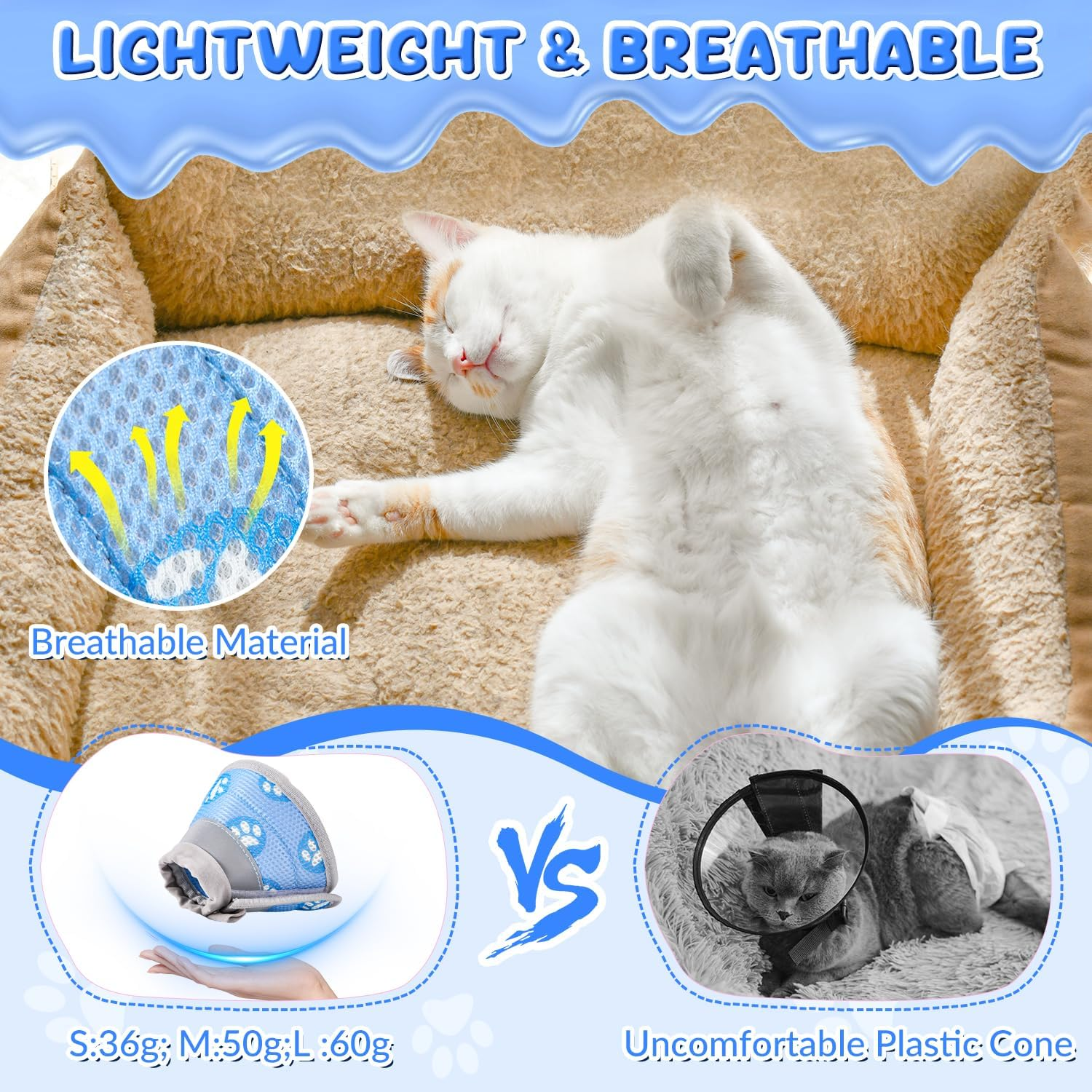 Slowton Cat Recovery Collar - Protective Adjustable Elizabethan Recovery Collars anti Licking Wounds Cute Comfortable Lightweight Pet Cone Collar for Cats Puppy Small Dogs Pets Animals after Surgery image number 2