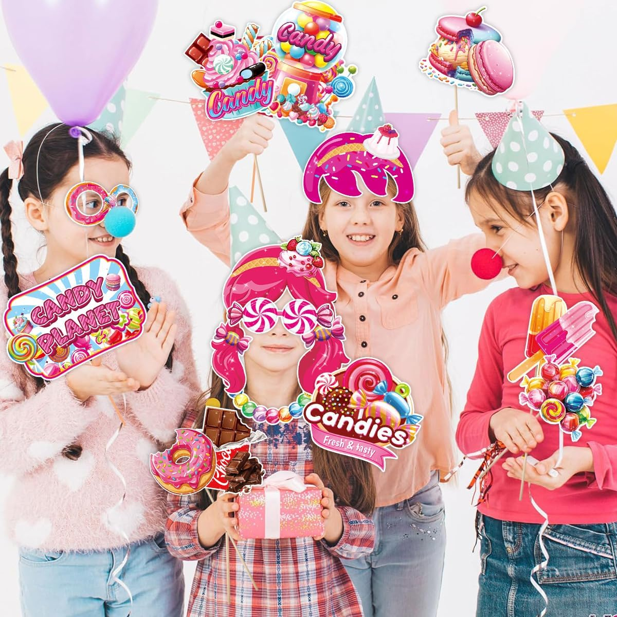 Buziba 30Pcs Candy Photo Booth Props Candyland Lollipop Party Decorations Selfie Props for Candy Theme Birthday Party Thanksgiving Christmas Supplies