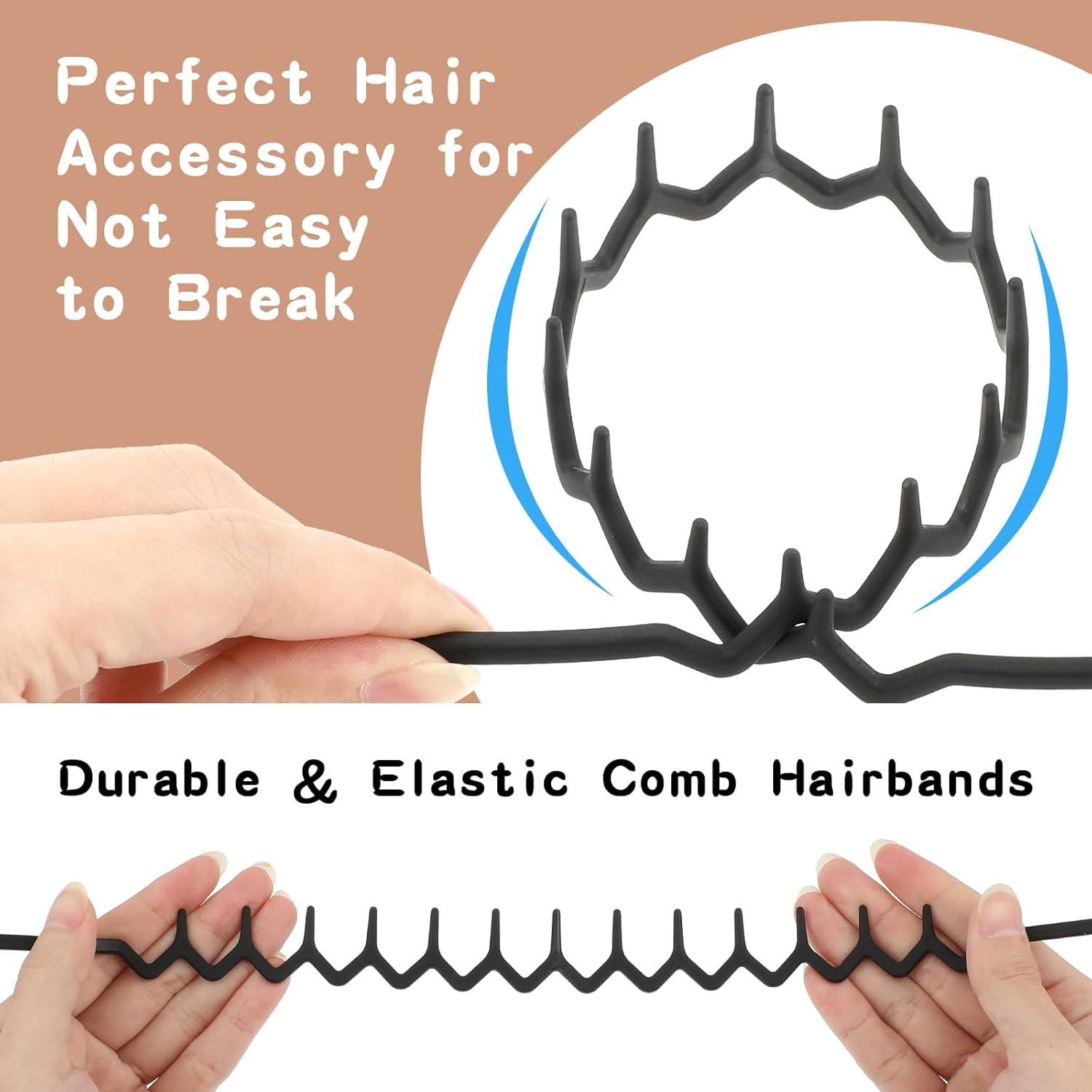 WY LIGHTING LEVEL 8Pcs No Slip Plastic Headbands Teeth Skinny Hair Hoops Comfort Wavy Shape Comb Thin Hairbands Effortless Hair Accessories for Women Men Teen Girls Decorations Styling Outdoor Sports image number 2