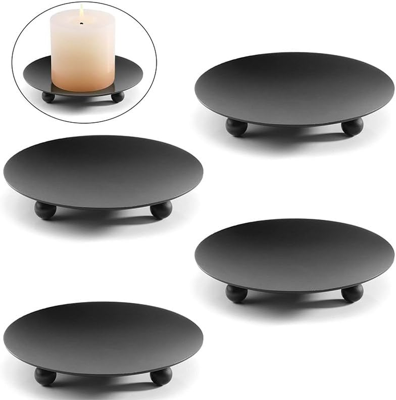AIMALL 4Pcs Iron Plate Candle Holder Set, 4.33-Inch Aroma Base Tray, Decorative Stand in Black or Gold for Candlelight Display