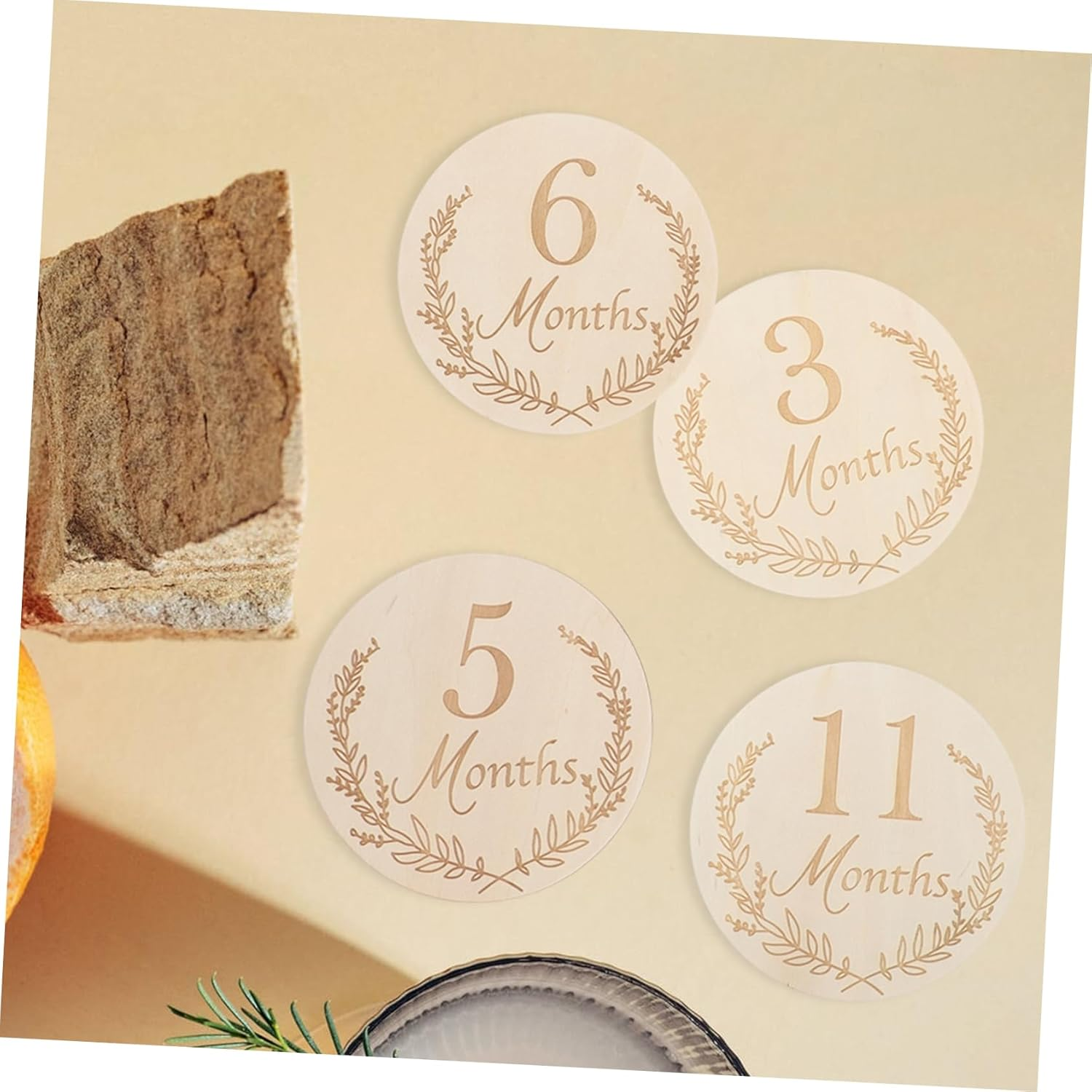 14Pcs Wooden Growth Milestone Cards Photo Props Unisex Monthly Commemorative Signs Newborn First Year Memory Recording image number 5