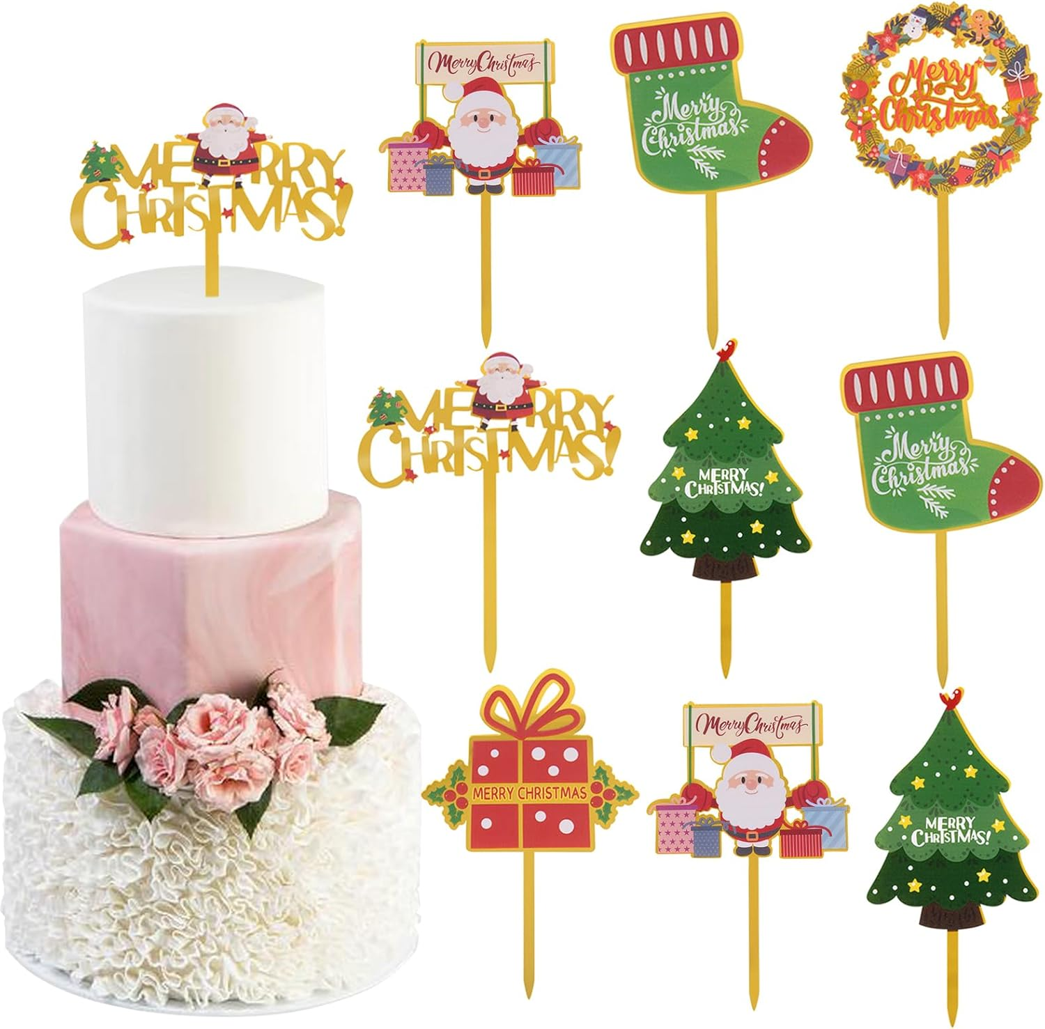 Christmas Cake Topper Merry Christmas Cake Decorations Christmas Cupcake Toppers Christmas Tree Mini Santa Cake Decoration Props Xmas Party Craft Ornaments 6 Pcs image number 1