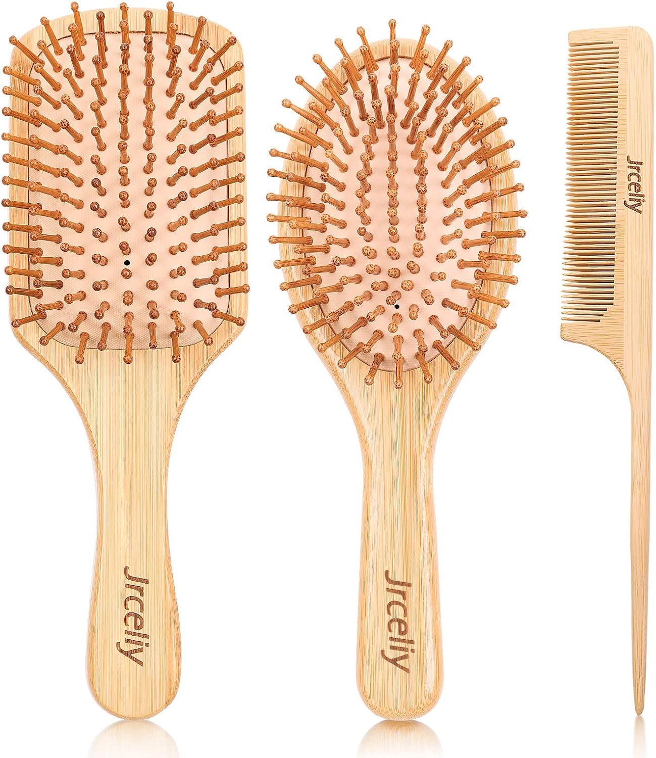 3PCS Bamboo Hair Brush Set,Natural Wooden Brush for Women, Madam, Paddle Detangling Brush for Dry/Curly/Thick/Thin/Straight Hair image number 3
