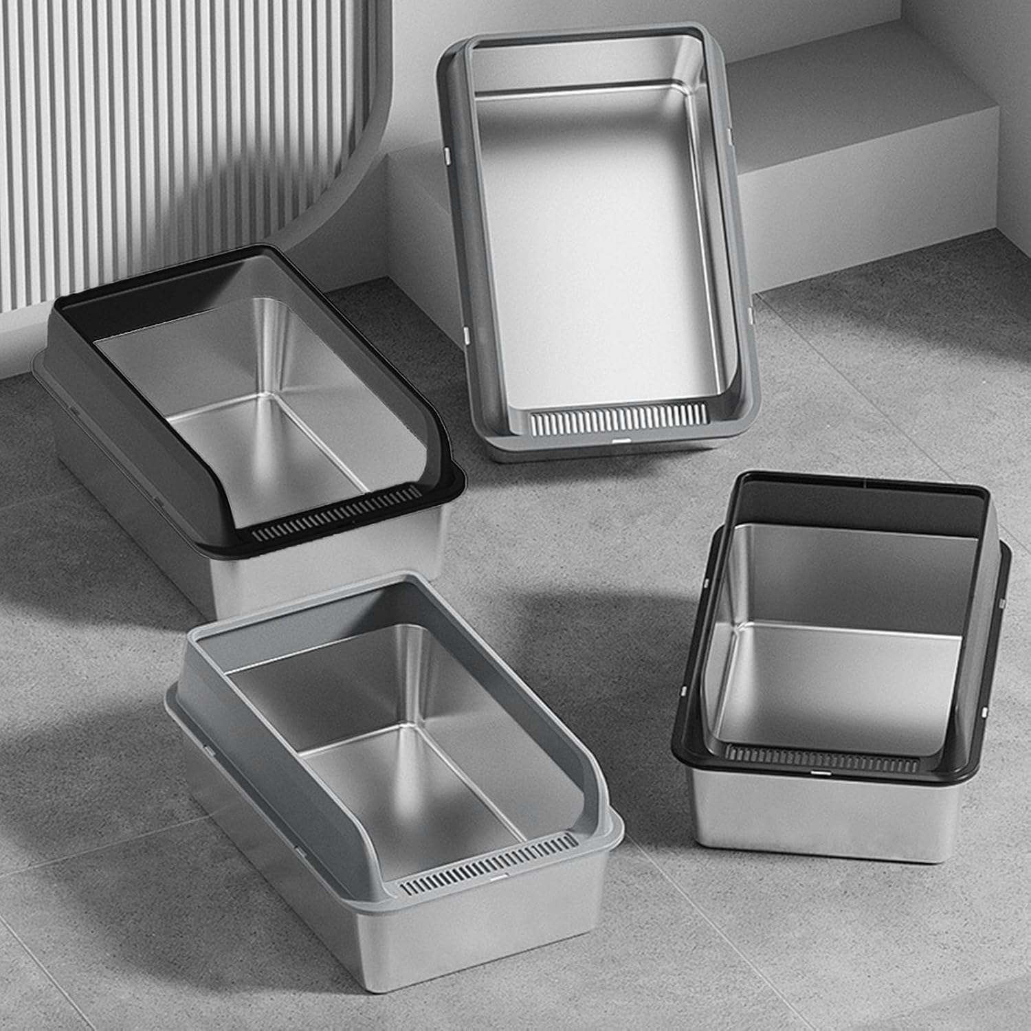 Stainless Steel Cat Litter Box, XL Enclosed High Sided Cat Litter Box, Nonstick Metal Litter Box for Big Cats, Easy Cleaning, Include Scoop (XL 7.5X13Cm) image number 4