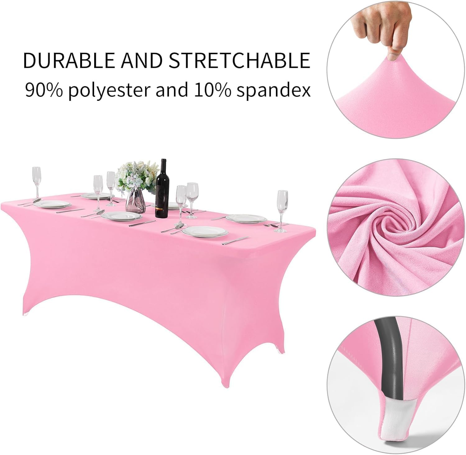 6Ft Stretch Spandex Table Cloth for Standard Folding Tables - Universal Rectangular Fitted Tablecloth Protector for Wedding image number 2