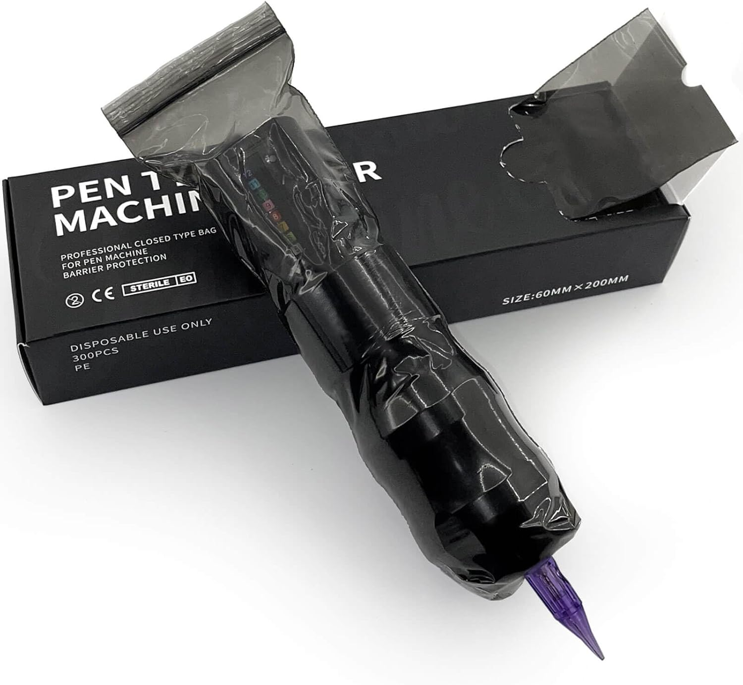 SILVERHORSE 300Pcs Tattoo Machine Covers - Black, 2.4&times;8 Inch, Universal Size, Waterproof, Adult