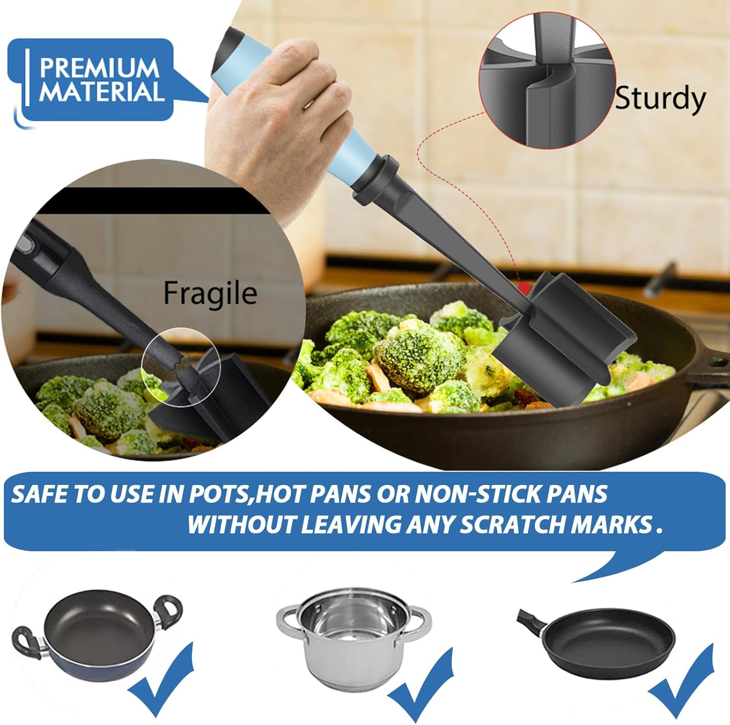 2Pack Meat Chopper, Heat Resistant Meat Masher for Hamburger Meat, Ground Beef Smasher, Nylon Hamburger Chopper Utensil, Meat Ground, Non Stick Mix Chopper Mix and Chop, Meat Masher Tool Gift（Aqua） - 1 Pack-Red image number 3