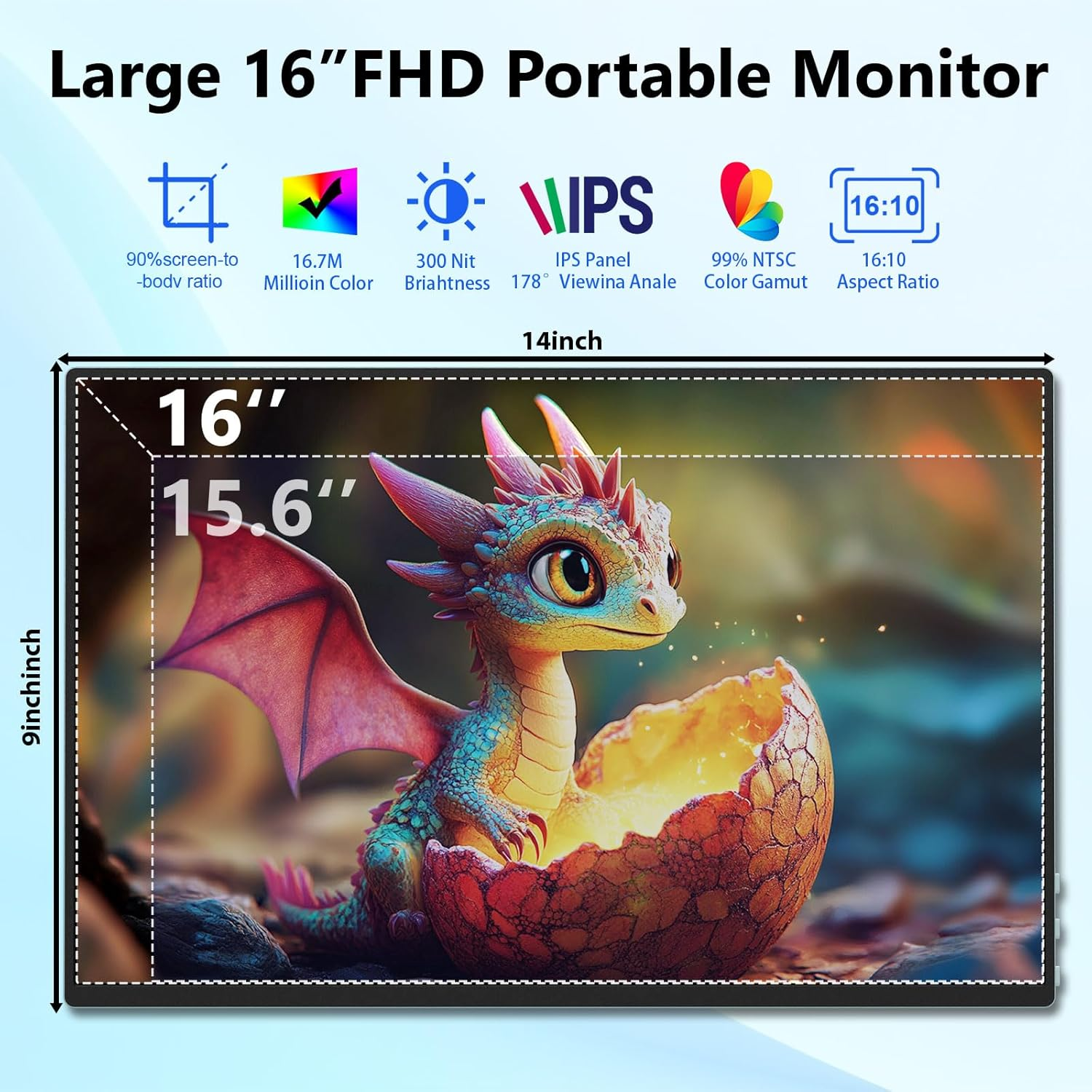 Touchscreen Portable Monitor, 16 Inch 1920X1200 Full HD Portable Gaming Monitor HDR, HDMI USB C External Monitor, Suitable for Laptops Xbox Switch with Smart Cover and Storage Bag image number 6