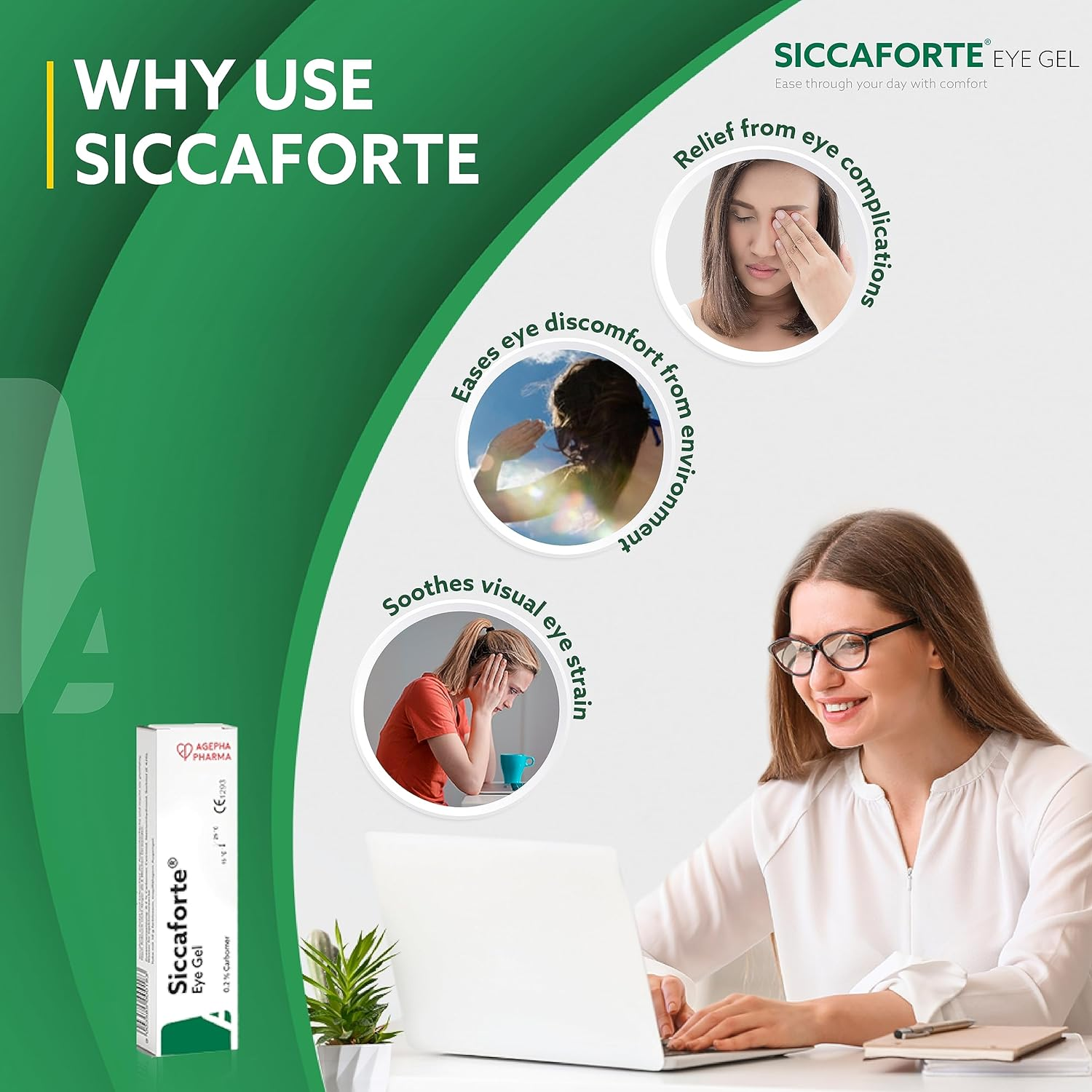 Siccaforte Intensive Dry Eye Gel with Carbomer | Corneal Gel & Eye Lubricant | Hydrate Dry Eyes | Relief against Irritated and Sore Eyes | Day Time Use image number 1