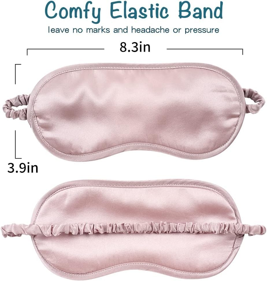 Mulberry Silk Sleep Eye Mask & Blindfold with Elastic Strap/Headband, Soft Eye Cover Eyeshade for Night Sleeping, Travel, Nap(Pink)