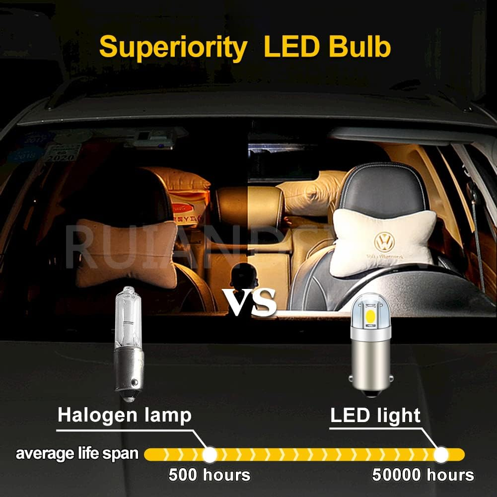 Ruiandsion BA9S LED Bulb BA9 1895 1891 53 57 White 12V LED Bulb 3030 2SMD Chipsets LED Replacement Bulbs for Car Interior Dome Map License Plate Glove Box Lights (Pack of 4) image number 4