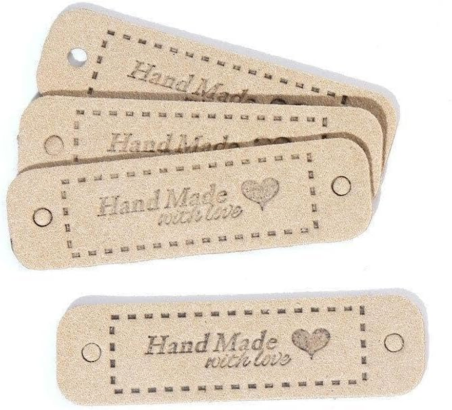40PCS Tags Handmade with Love Labels Clothing Tags DIY Crafts Sewing 55X15Mm for Jewelry Making Crafts, Sewing Clothing Decoration and More (20PCS, Brown)