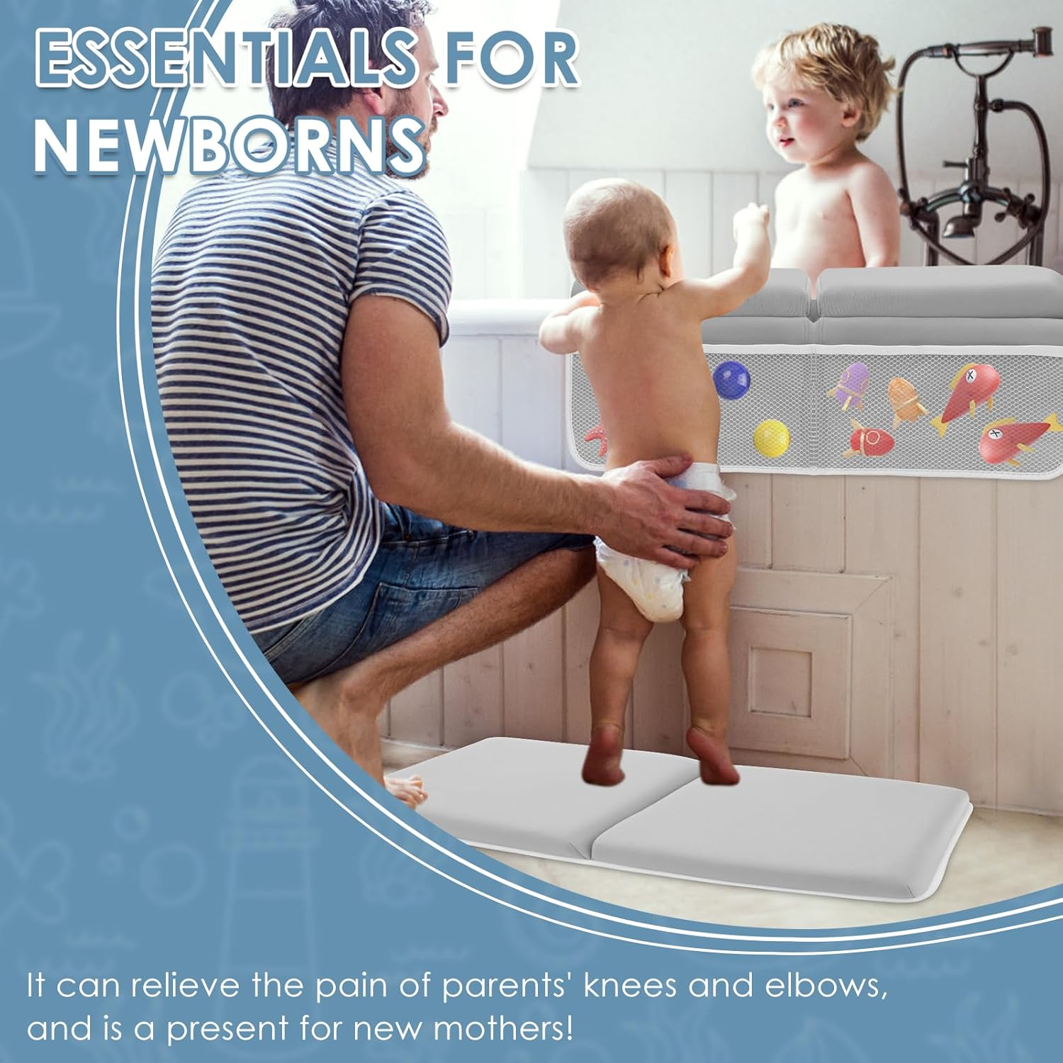 Bath Kneeler Set, Foldable Non Slip Bath Elbow Rest Pad, Comfortable Non-Slip Kneeling Mat Cushion, with Toys Organizer, Foldable Foam Mat, for Baby Bathing Time image number 6