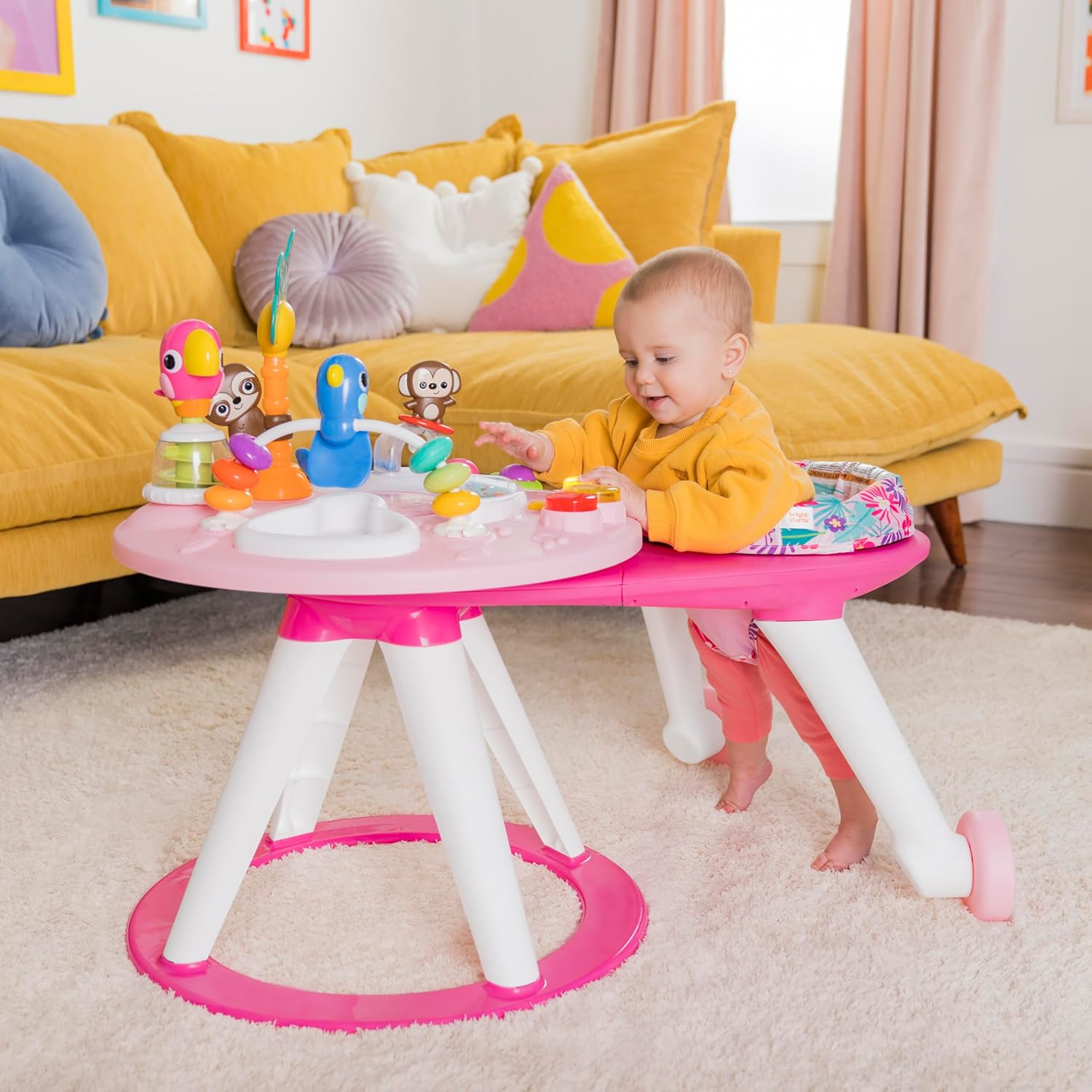 Bright Starts around We Go 2-In-1 Walk-Around Baby Activity Center & Table, Tropic Coral, Age 6 Months and Up image number 5