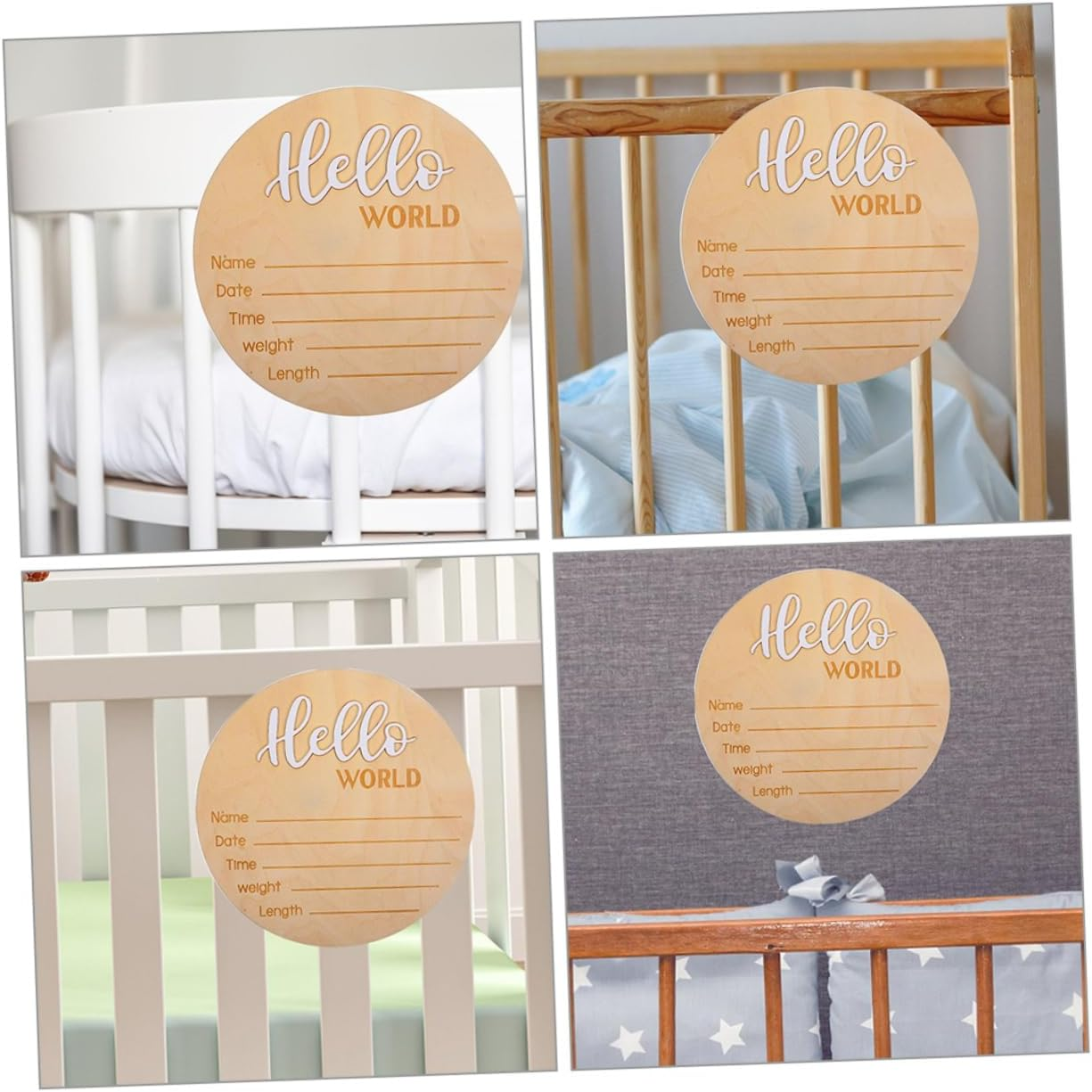 2 Pcs Wooden Baby Announcement Sign Newborn Name round Birth Announcement Sign for Hospital Photo Prop Welcome Newborn image number 5