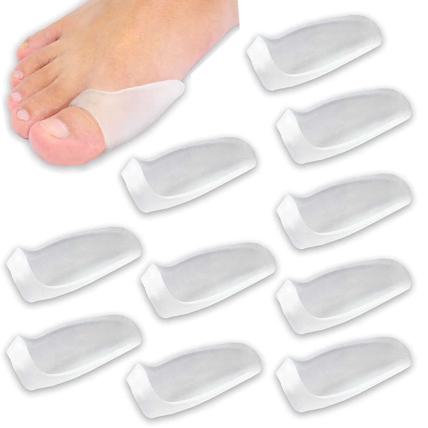 Bunion Correctors Toe Straightener, 10 Pcs Gel Bunion Guard Bunion Protector, Bunion Pads, Bunion Relief with Gel Shield, Toe Spacers Gel Toe Separators Big Toe for Hallux Valgus Relieve (Transparent)