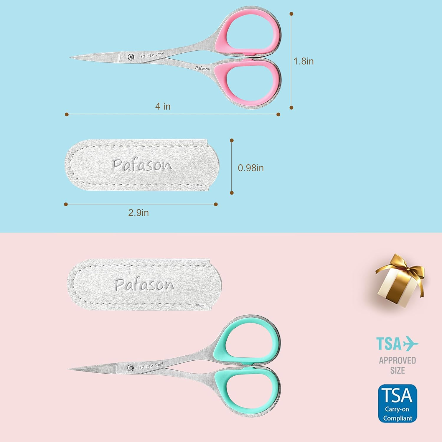 PAFASON High Precision Cuticle Scissor Set, 2 PC Multi-Purpose Curved and Straight Manicure Pedicure Beauty Grooming Tool for Nail Dry Skin,Stainless Steel, Premium Leather Cases