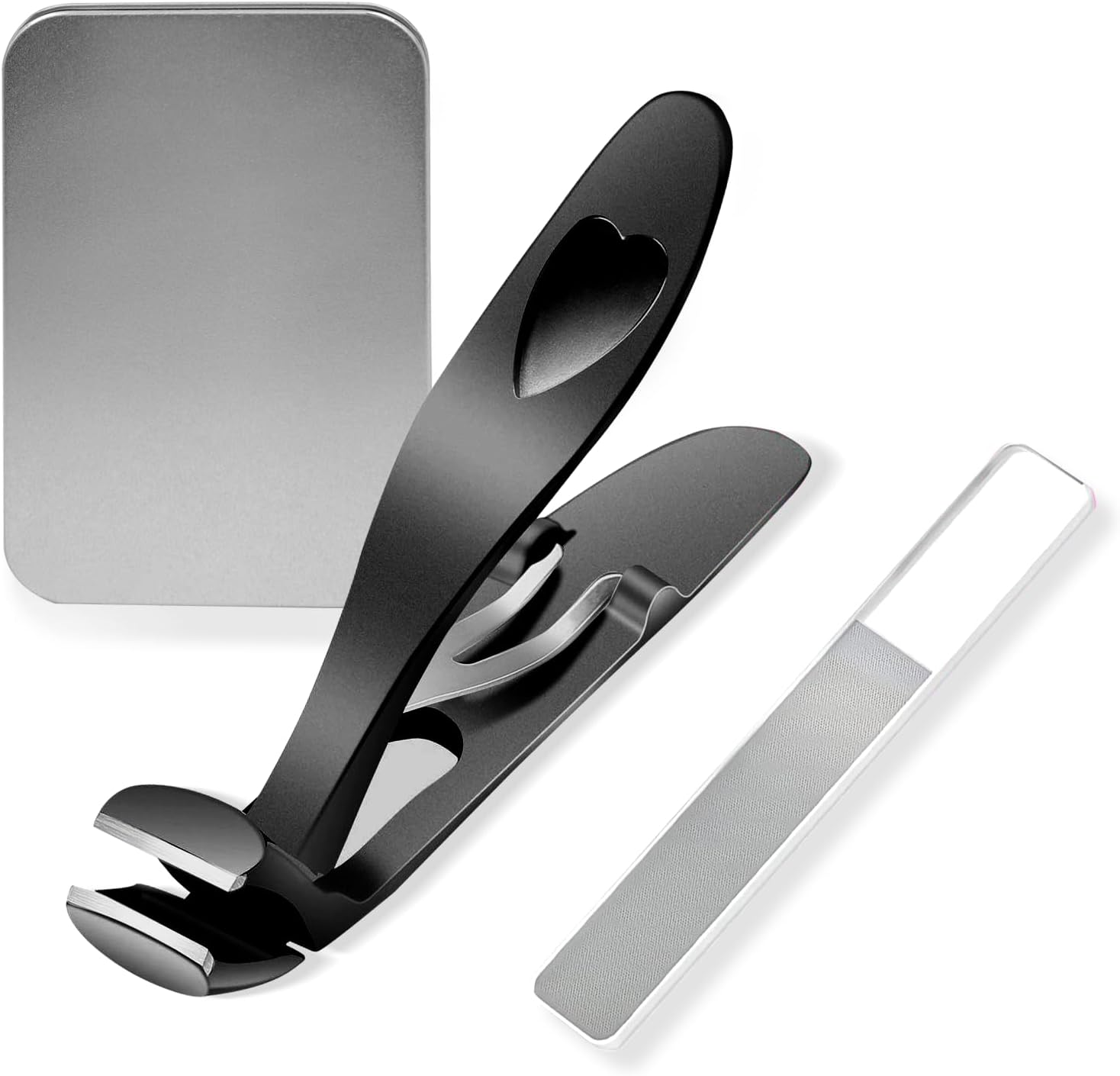 Angled Head Nail Clippers,Toenail Clipper with Metal Nail File for Men and Women,Silver image number 2