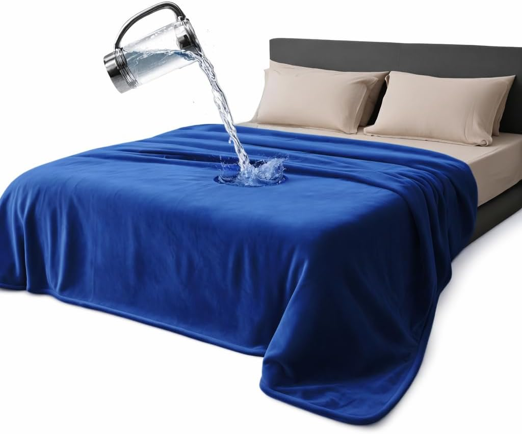 Waterproof Blanket with Water Resistant Protection, Soft & Cozy Flannel for Couples for Love (Velvet Brown & Twilight Blue, 40X60) Bedding Aid