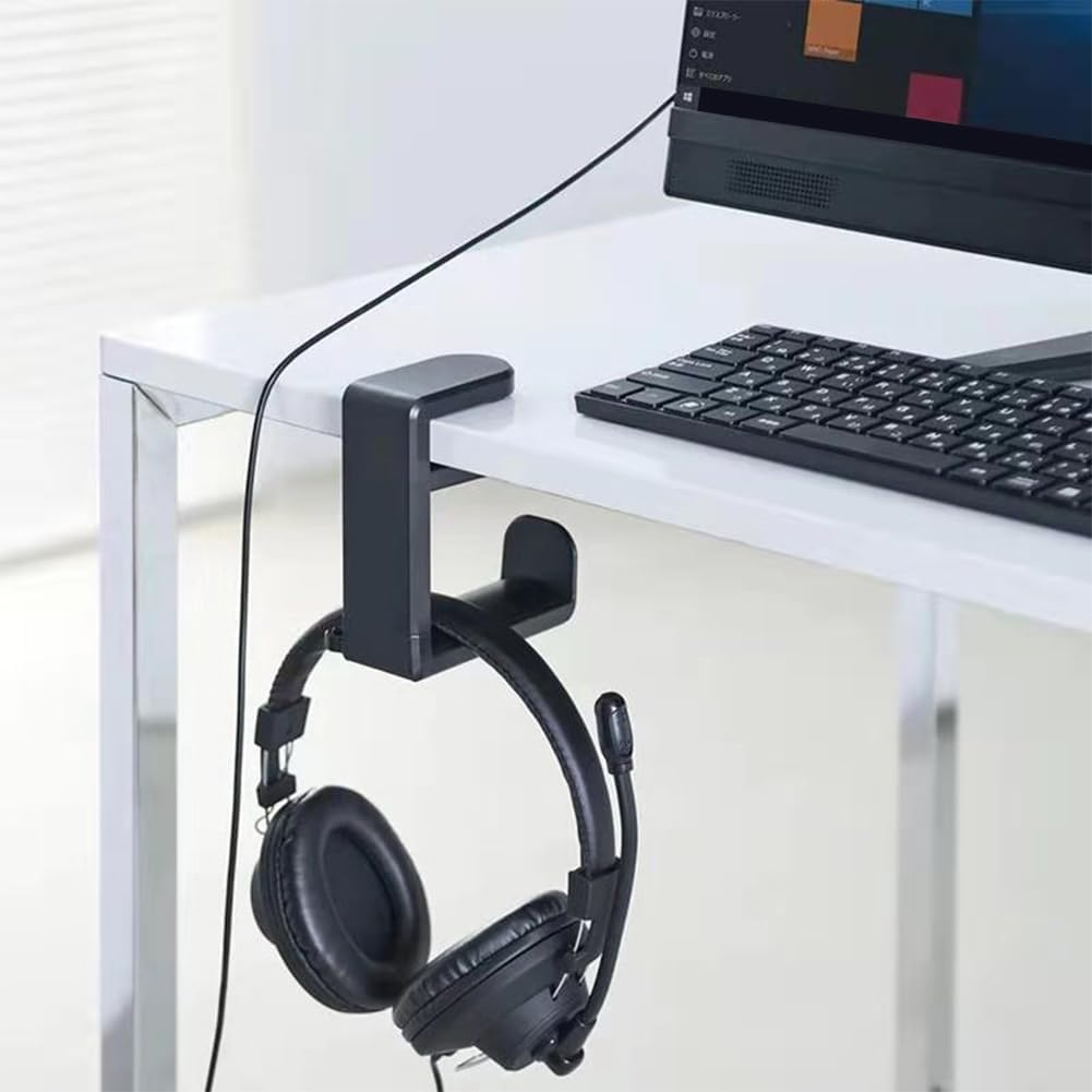 Headphone Stand Hanger Holder,Pc Gaming Headset Hook Holder Hanger Mount, Headphones Stand,Under Desk Clamp on Design, Universal Fit, Built in Cable Clip Organizer image number 6