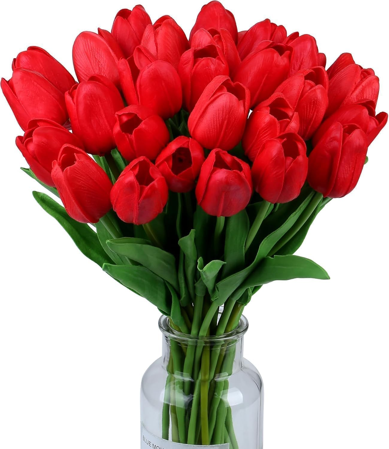 10Pcs Red Fake Tulips Artificial Flowers Real Touch Red Silk Flower for Home Kitchen Decor Spring Easter Wedding Bouquet Decorations Office Floral Arrangements (One Size) image number 2