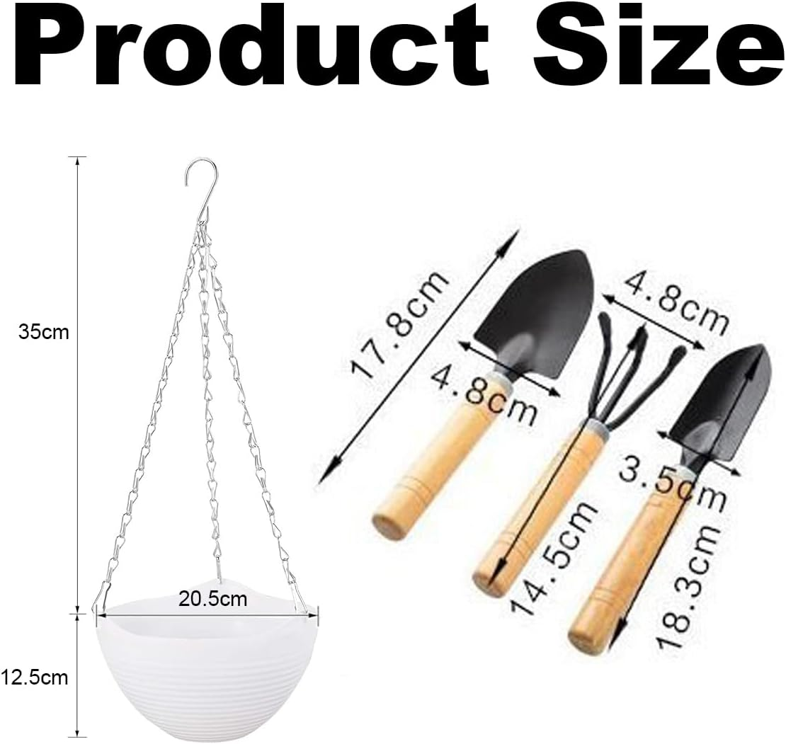 5 Pack Hanging Planters,8'' Hanging Plant Pots Baskets,With Hanging Chains and Drainage Plugs,For Flower Plant Lovers,Indoor Outdoor Flower Plant Pot Containers,Come with Free Mini Garden Tools Set image number 5