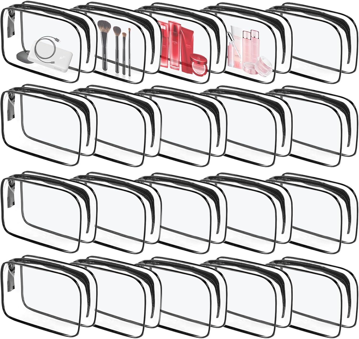 20 Pcs Clear Makeup Bag, PVC Toiletry Bag for Travel, Waterproof Transparent Cosmetic Bag with Zipper, Portable Plastic Pouch Organizer Storage Case for Women Men Vacation Bathroom (Black) image number 1