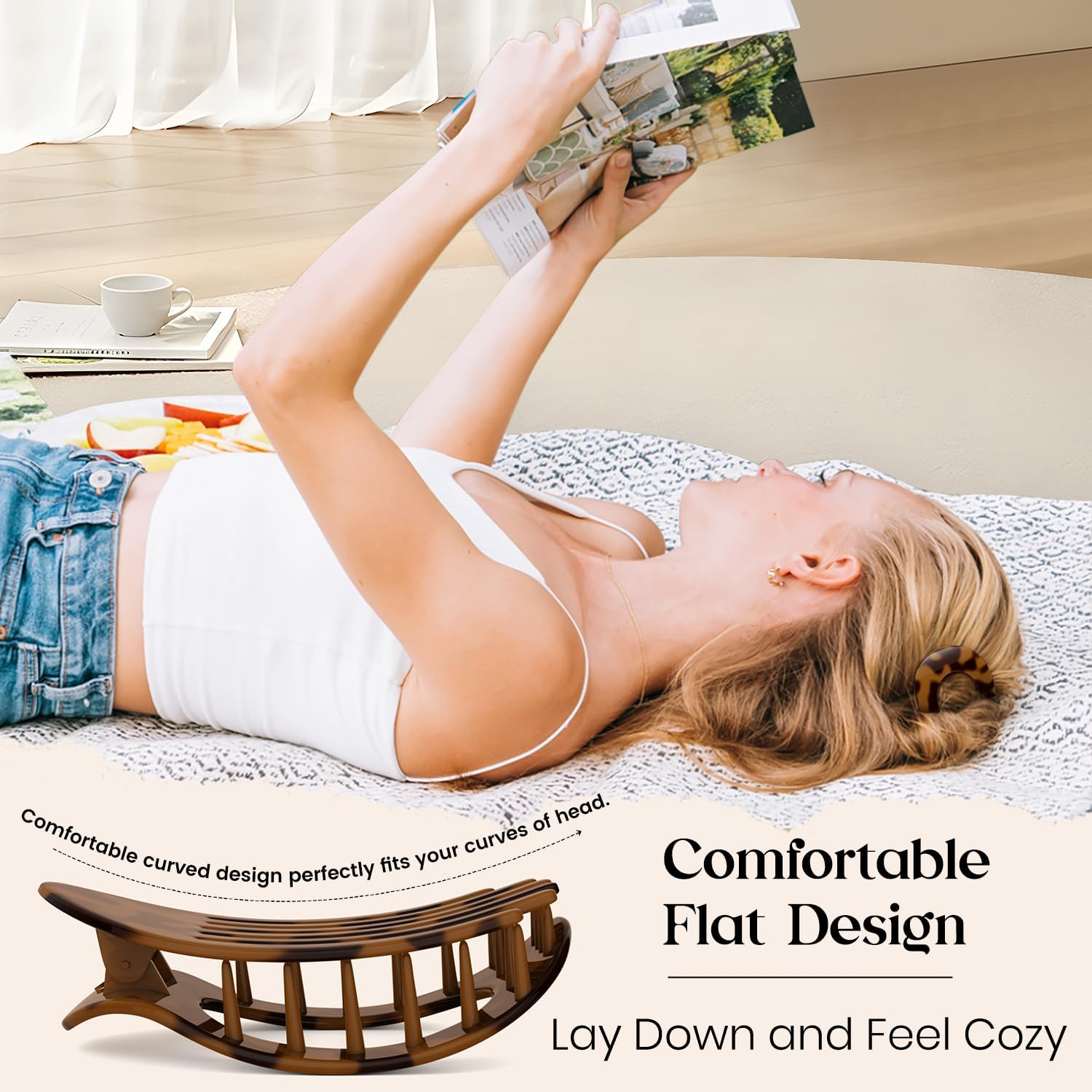 4 PCS Flat Hair Clips, French round Lay down Hair Claw Clips for Women Girls,Strong Hold Hair Barrettes for Thick Thin Hair,Comfortable Curved Flat Clips for Lying,Driving and More (Tortoise) image number 5