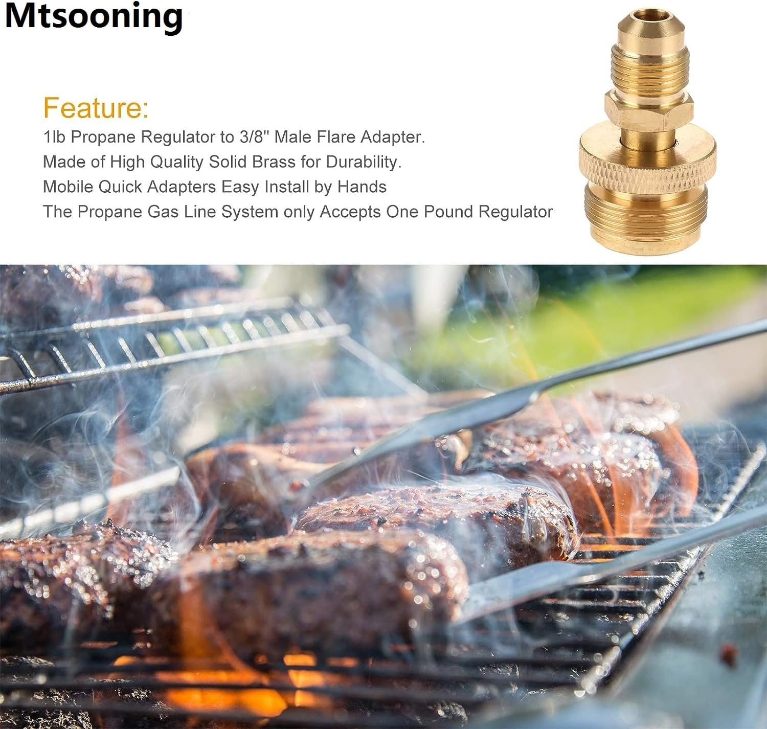 Mtsooning 1Lb Propane Tank Canister Regulator Adapter Connection to 3/8&rdquo; Male Flare (5/8"-18UNF) Thread, Portable Camping Grill Stove Parts for Heaters, Burner, Fire Pit image number 5