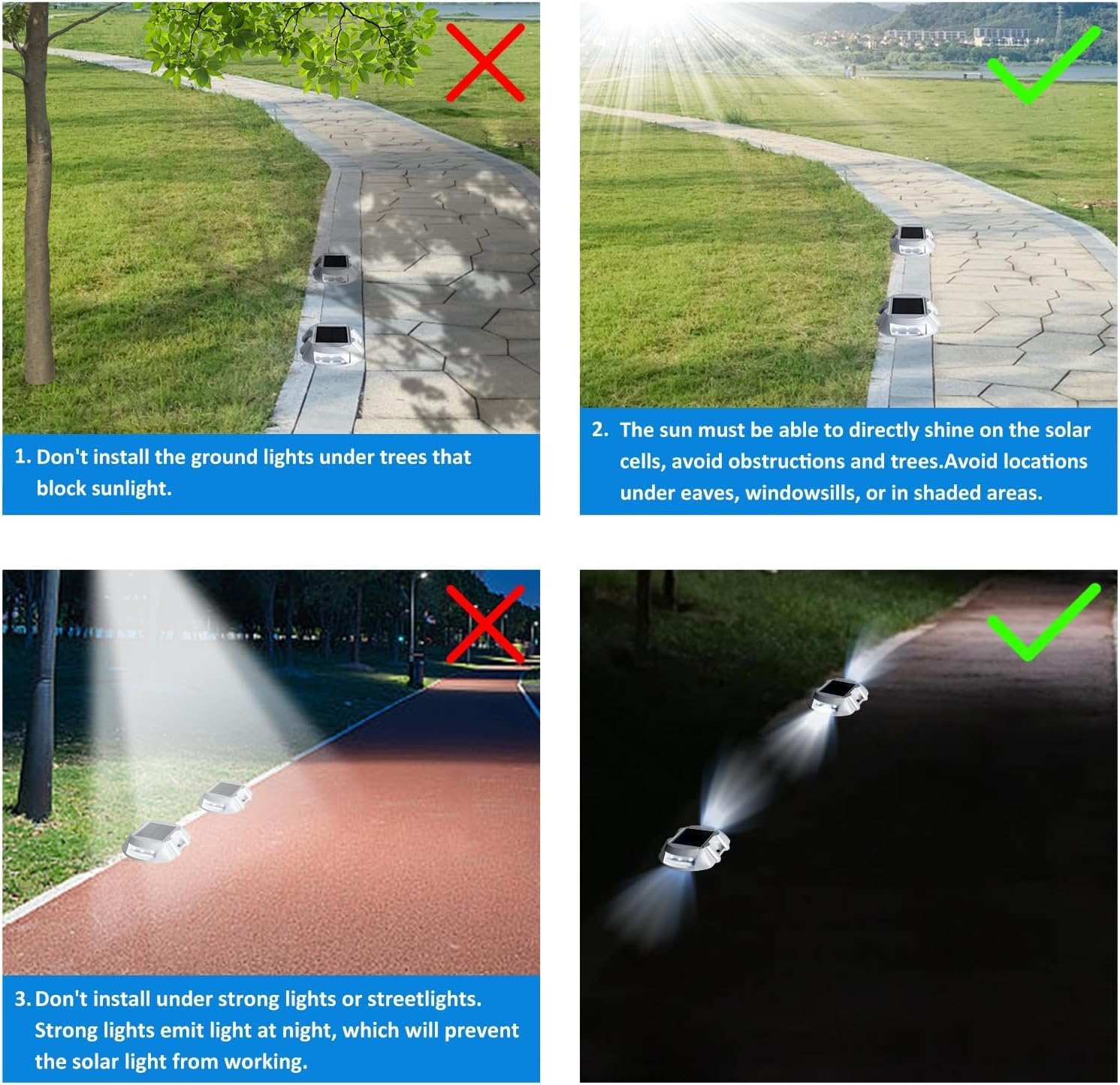 2Pack Blue Extra Bright Solar Deck Lights Waterproof with 6 LED, Wireless Driveway Safety Light for Pathway Garden Walkway image number 6