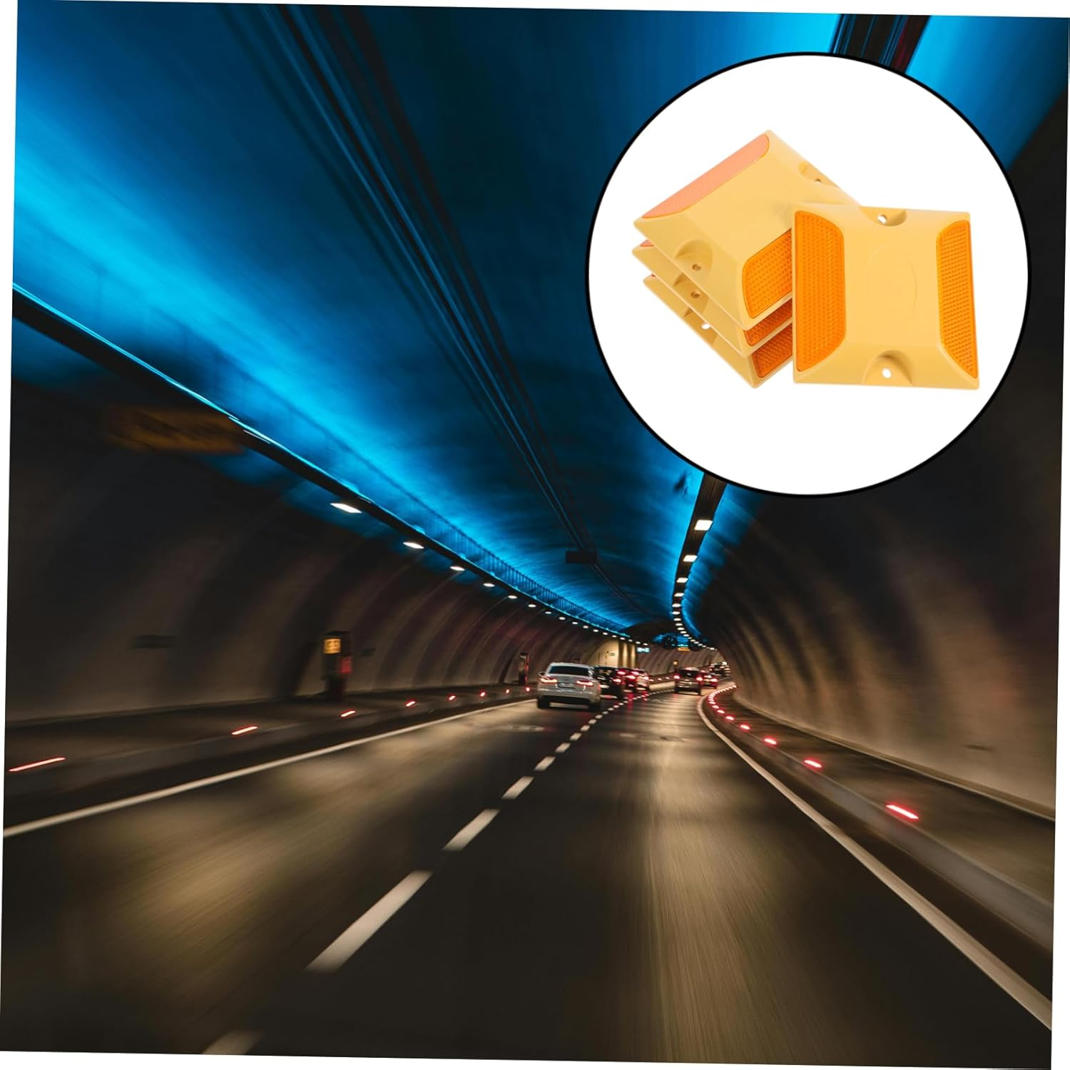 LIFKOME 4Pcs Yellow Double-Sided Reflective Road Studs Plastic Pavement Markers Raised Driveway Reflectors Outdoor Safety Markers High Visibility Entrance Signs image number 5