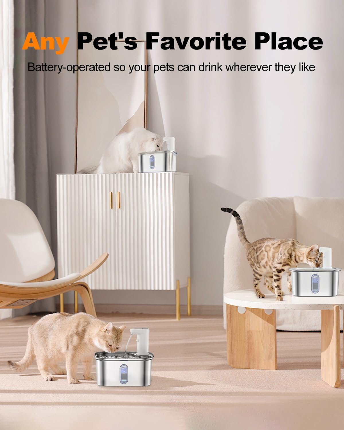 Oolong Cat Water Fountain,Automatic Wireless Pet Water Fountain Stainless Steel with Motion Sensor,3L Ultra Quiet Cat Drinking Fountain Battery Operated with Water Level Window,3 Modes and 3 Filters