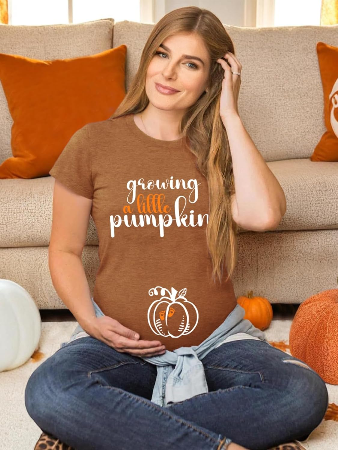 Maternity Shirts for Halloween Thanksgiving Pregnancy Clothes Funny Skeleton Pumpkin Pregnant Announcement Tshirt image number 7